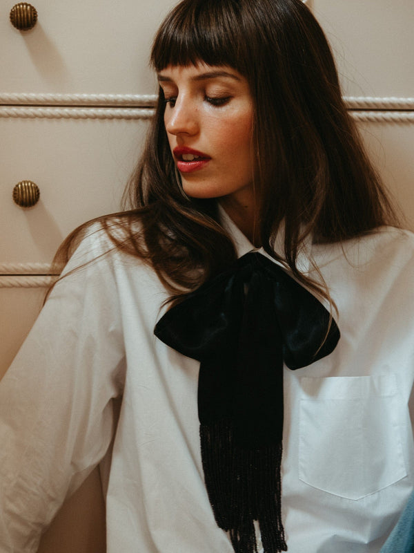 Suki Beaded Scarf in Black — view 12