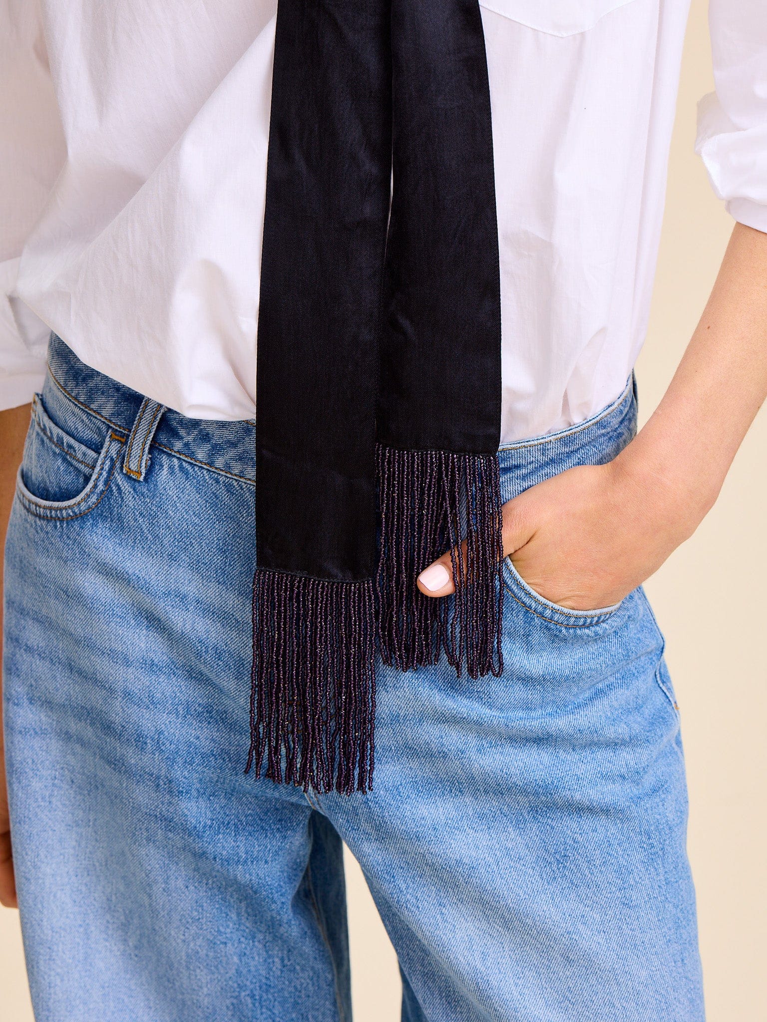 MILLE Clothing One Size Suki Beaded Scarf in Black