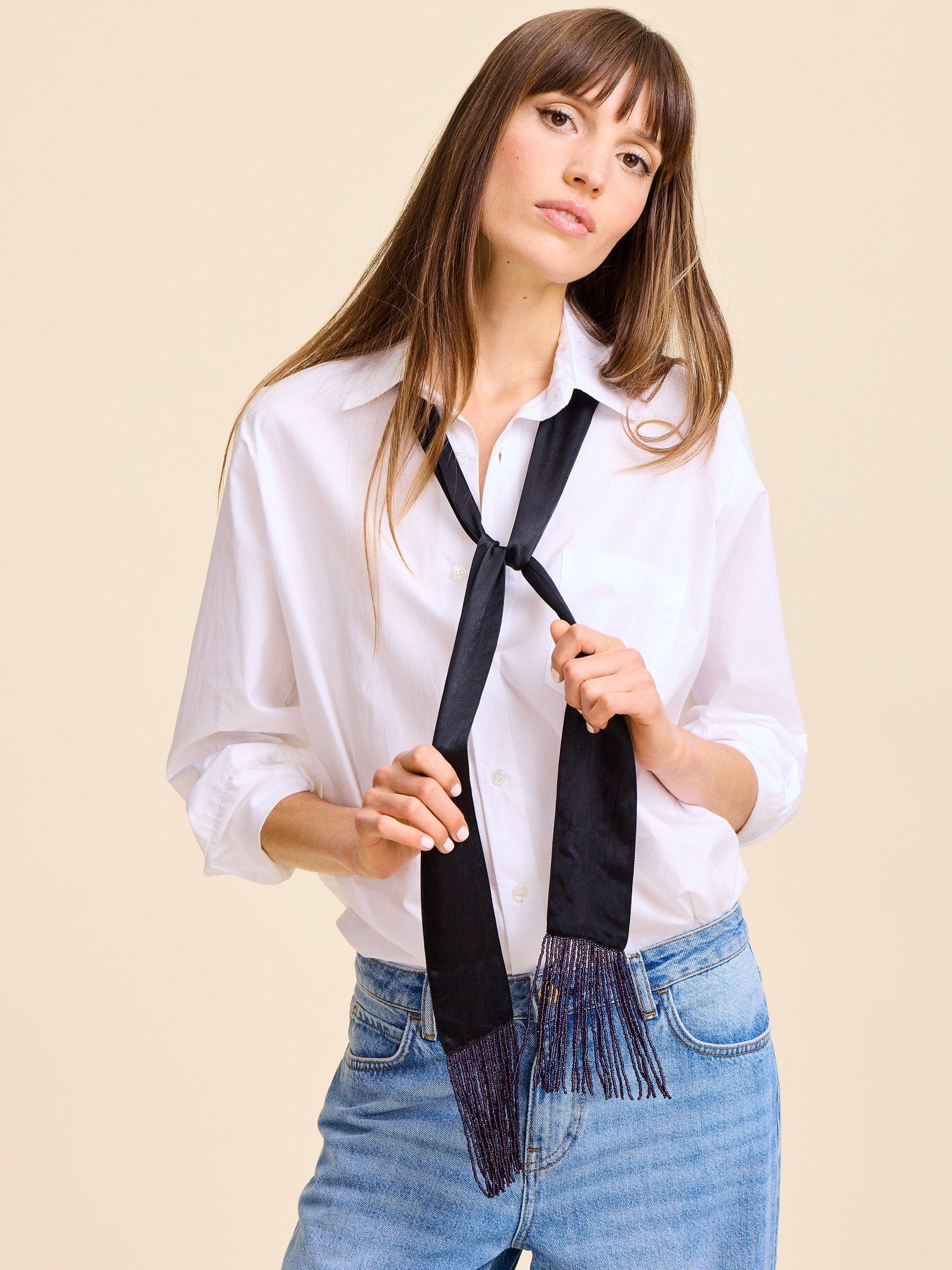 MILLE Clothing One Size Suki Beaded Scarf in Black