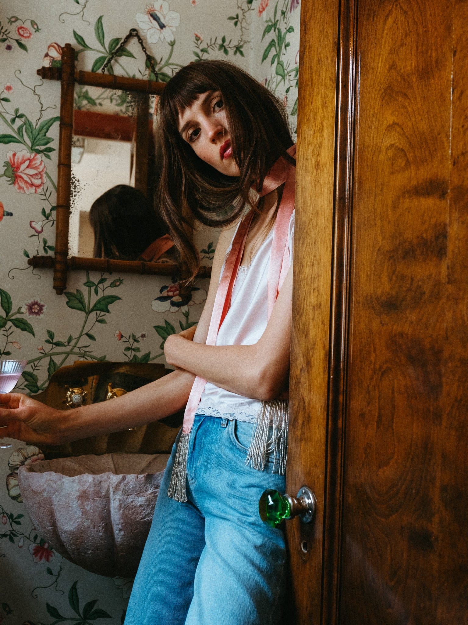 MILLE Clothing One Size Suki Beaded Scarf in Blush