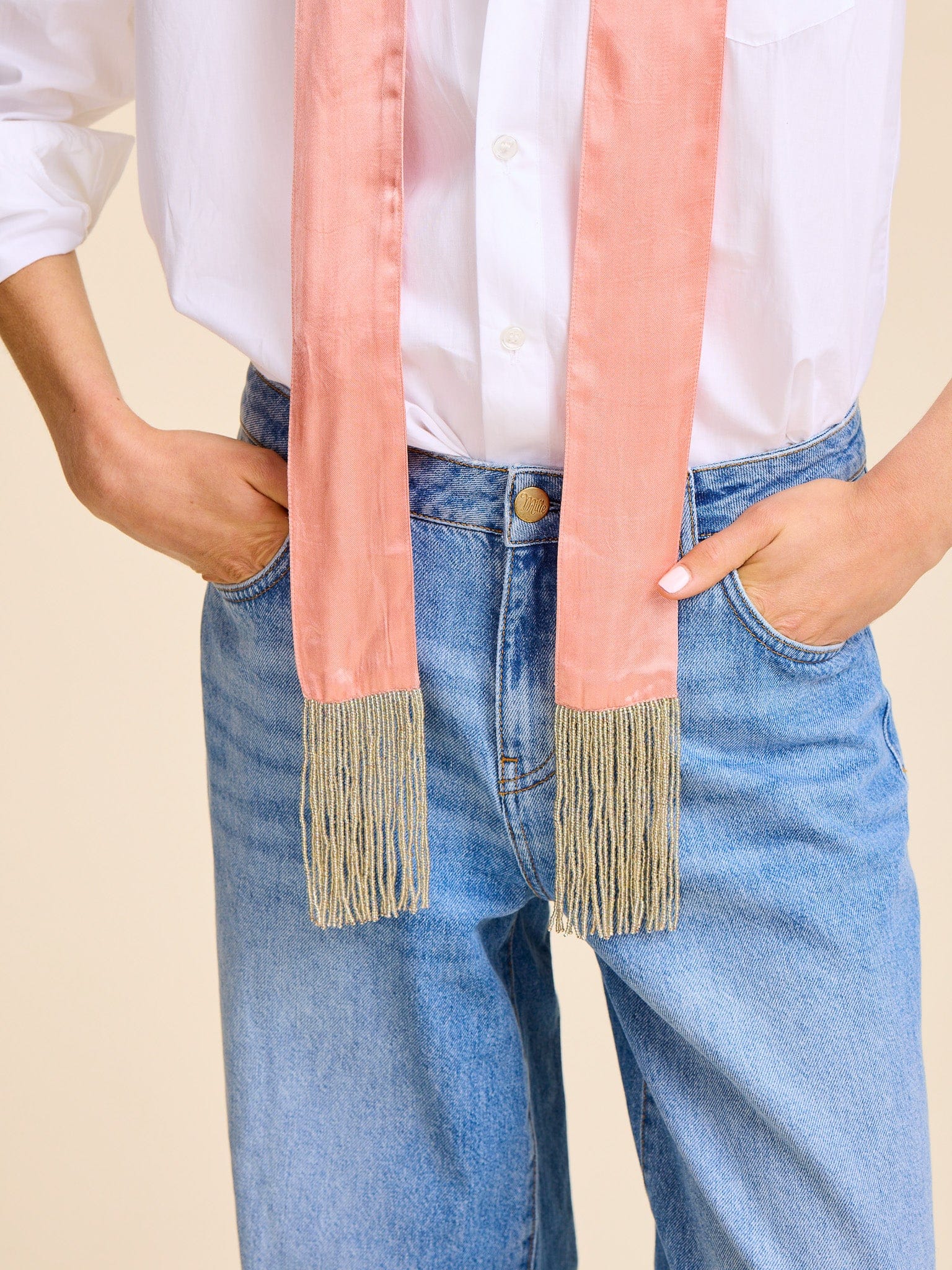 MILLE Clothing One Size Suki Beaded Scarf in Blush