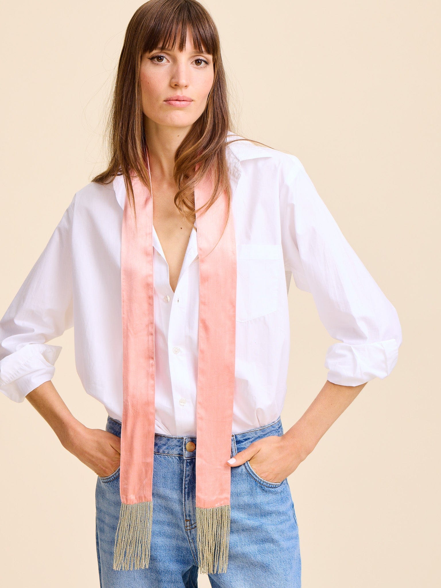 MILLE Clothing One Size Suki Beaded Scarf in Blush