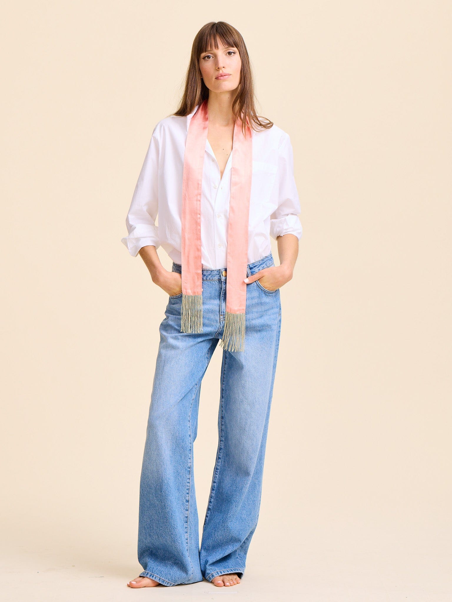 MILLE Clothing One Size Suki Beaded Scarf in Blush