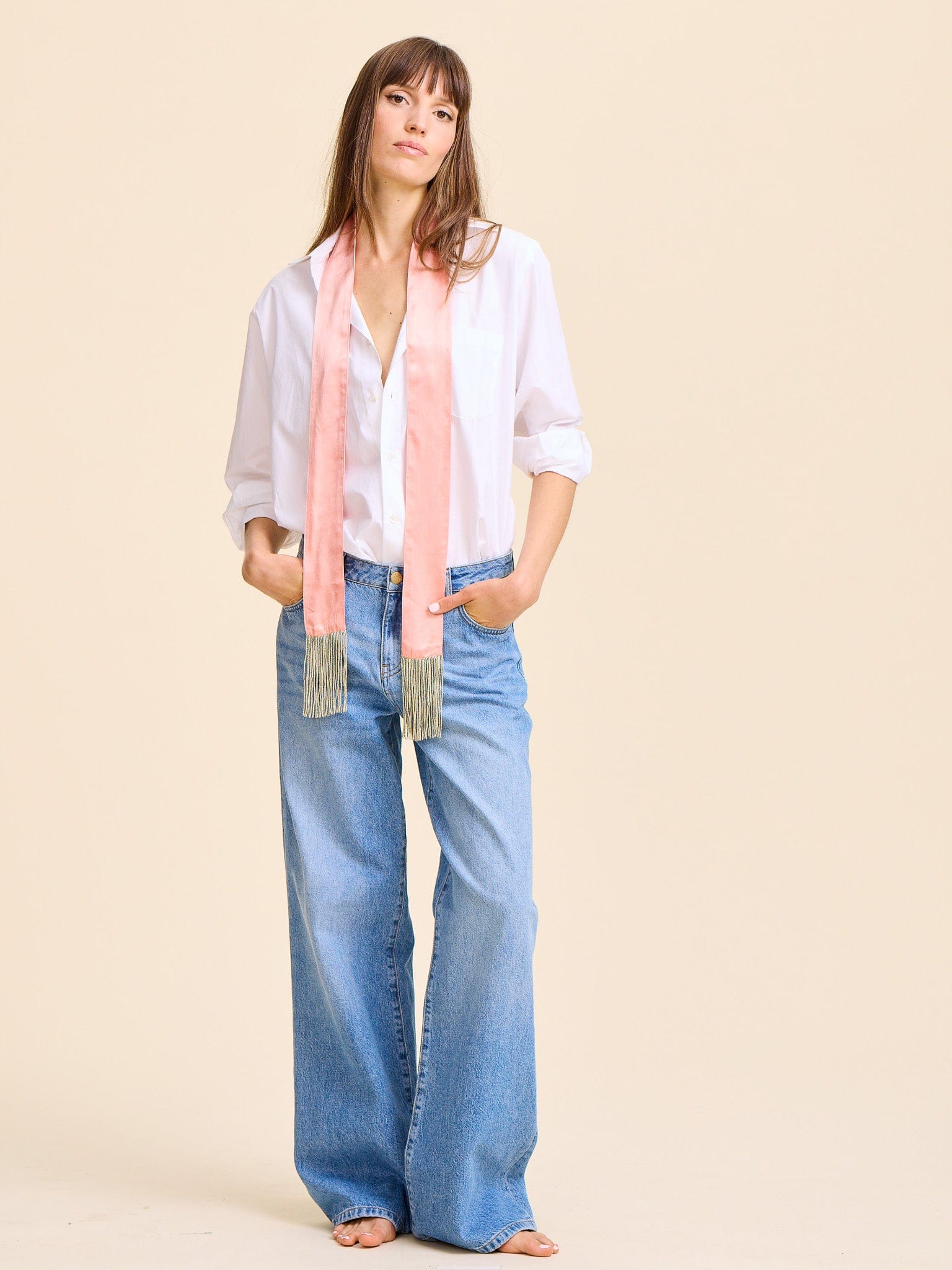 MILLE Clothing One Size Suki Beaded Scarf in Blush