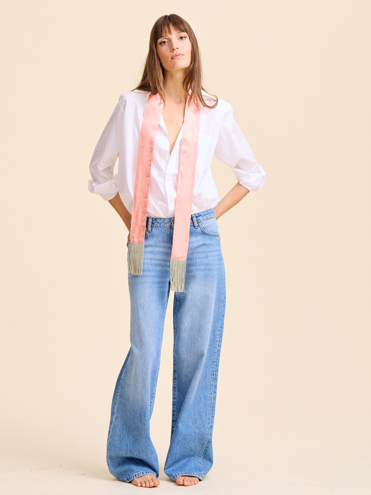 MILLE Clothing One Size Suki Beaded Scarf in Blush