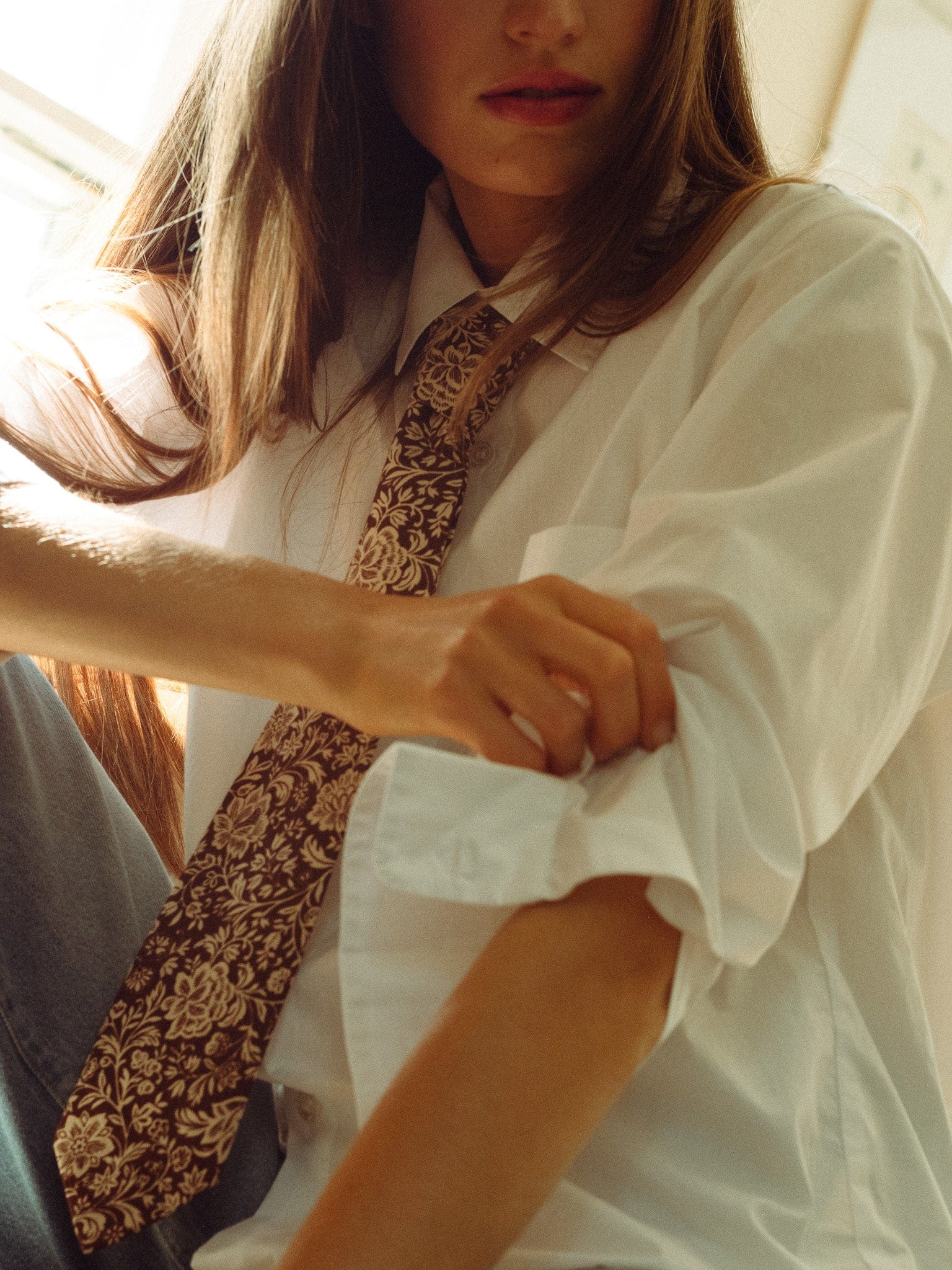 MILLE Clothing One Size Zoe Cotton Necktie in Cocoa Floral