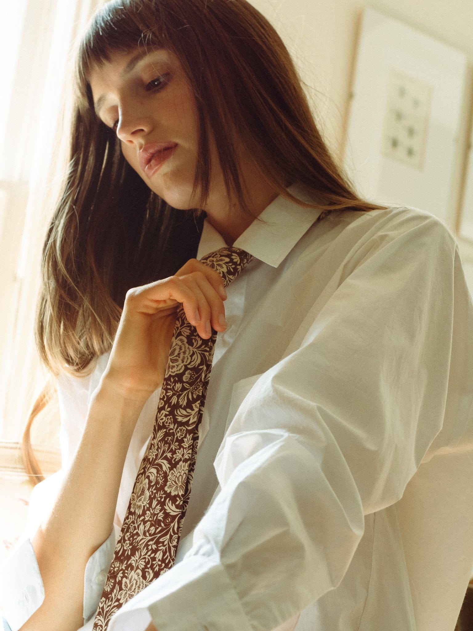 MILLE Clothing One Size Zoe Cotton Necktie in Cocoa Floral