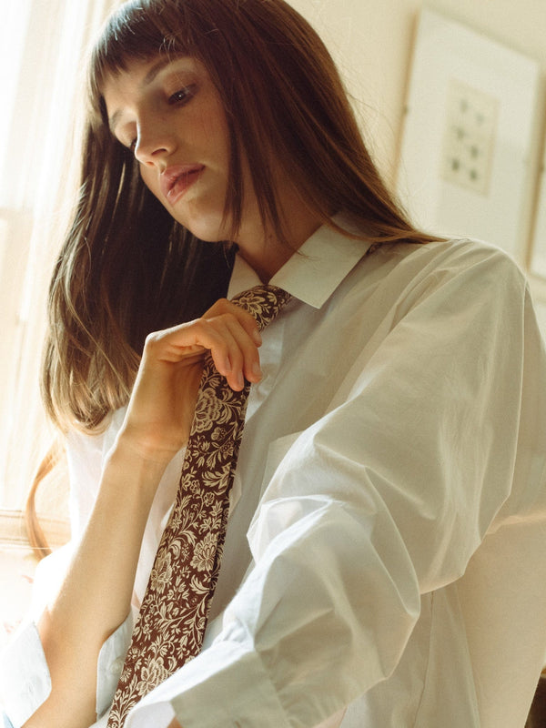 Zoe Necktie in Cocoa Floral — view 12