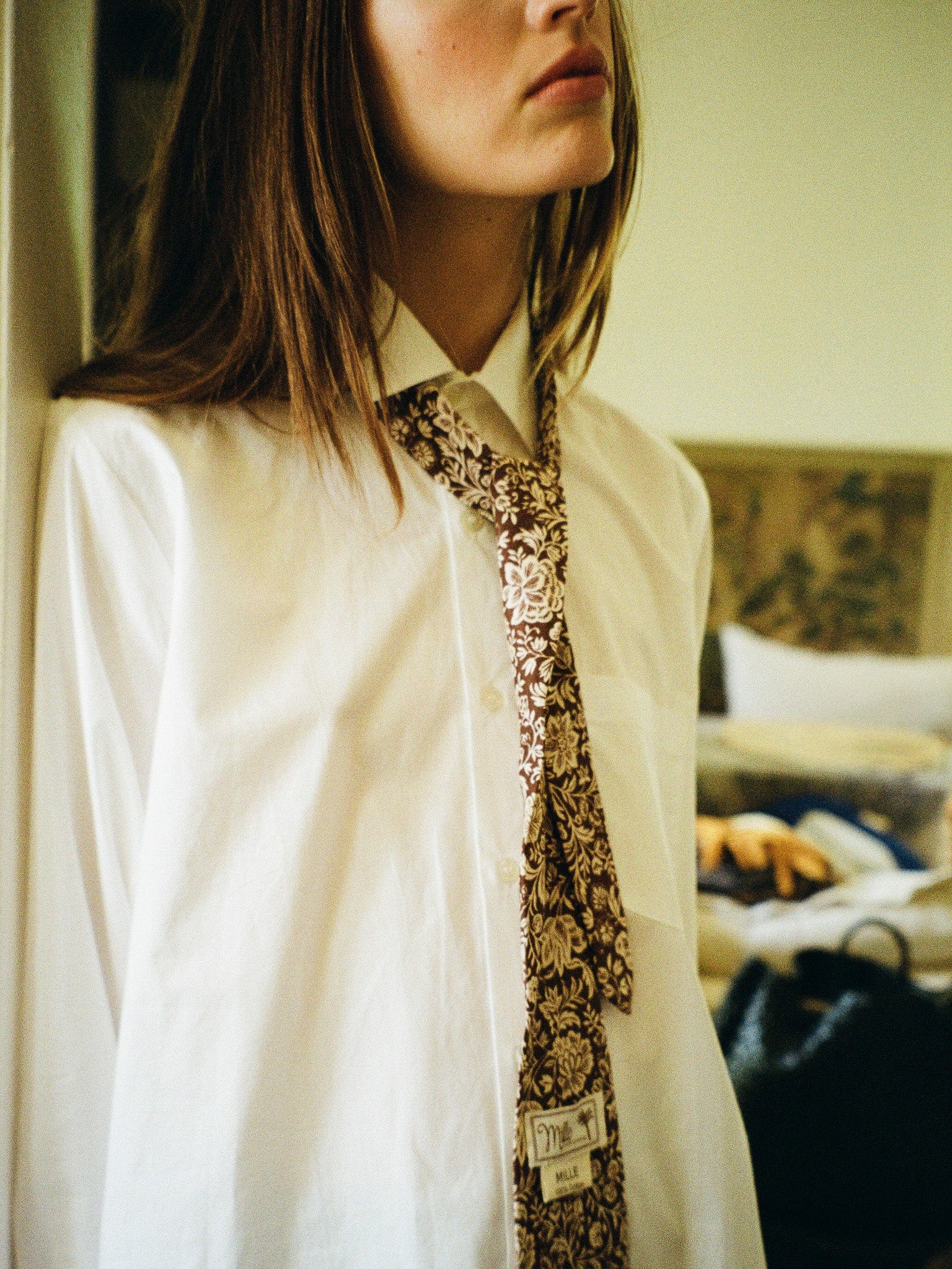 MILLE Clothing One Size Zoe Cotton Necktie in Cocoa Floral