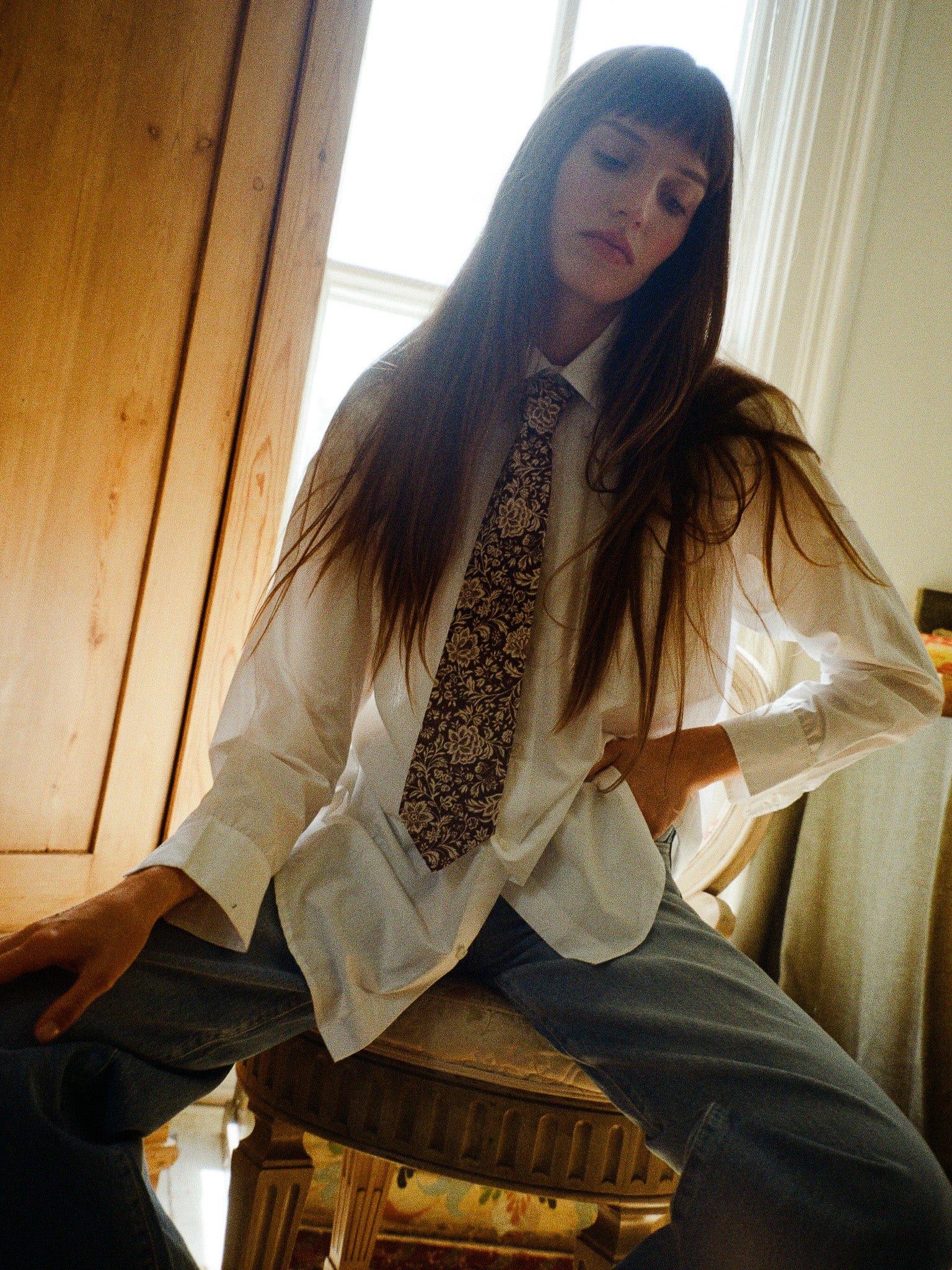 MILLE Clothing One Size Zoe Cotton Necktie in Cocoa Floral