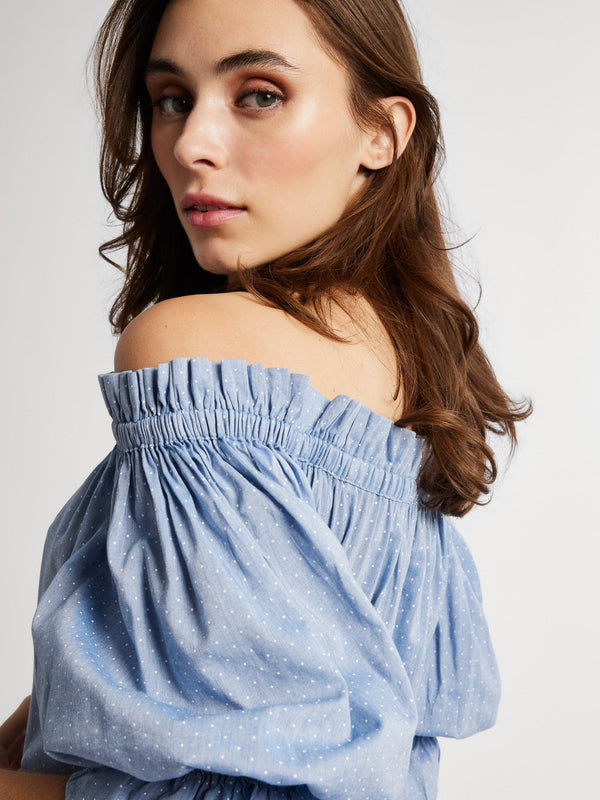 Paloma Dress in Chambray Polka Dot — view 3