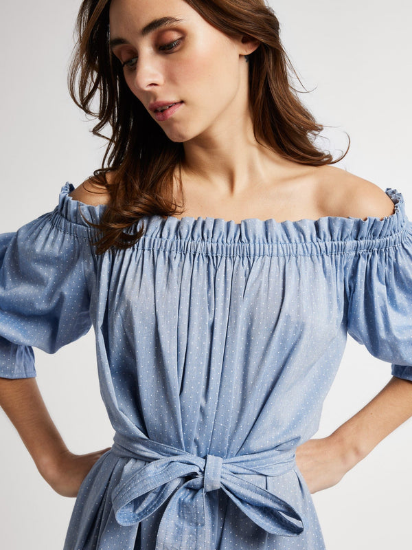 Paloma Dress in Chambray Polka Dot — view 4
