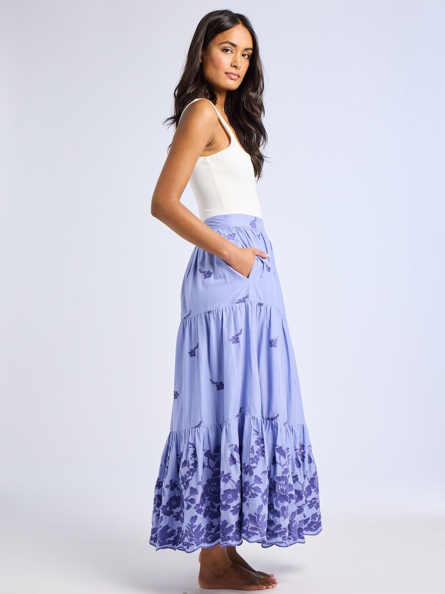 MILLE Clothing Paola Skirt in Periwinkle Embroidery