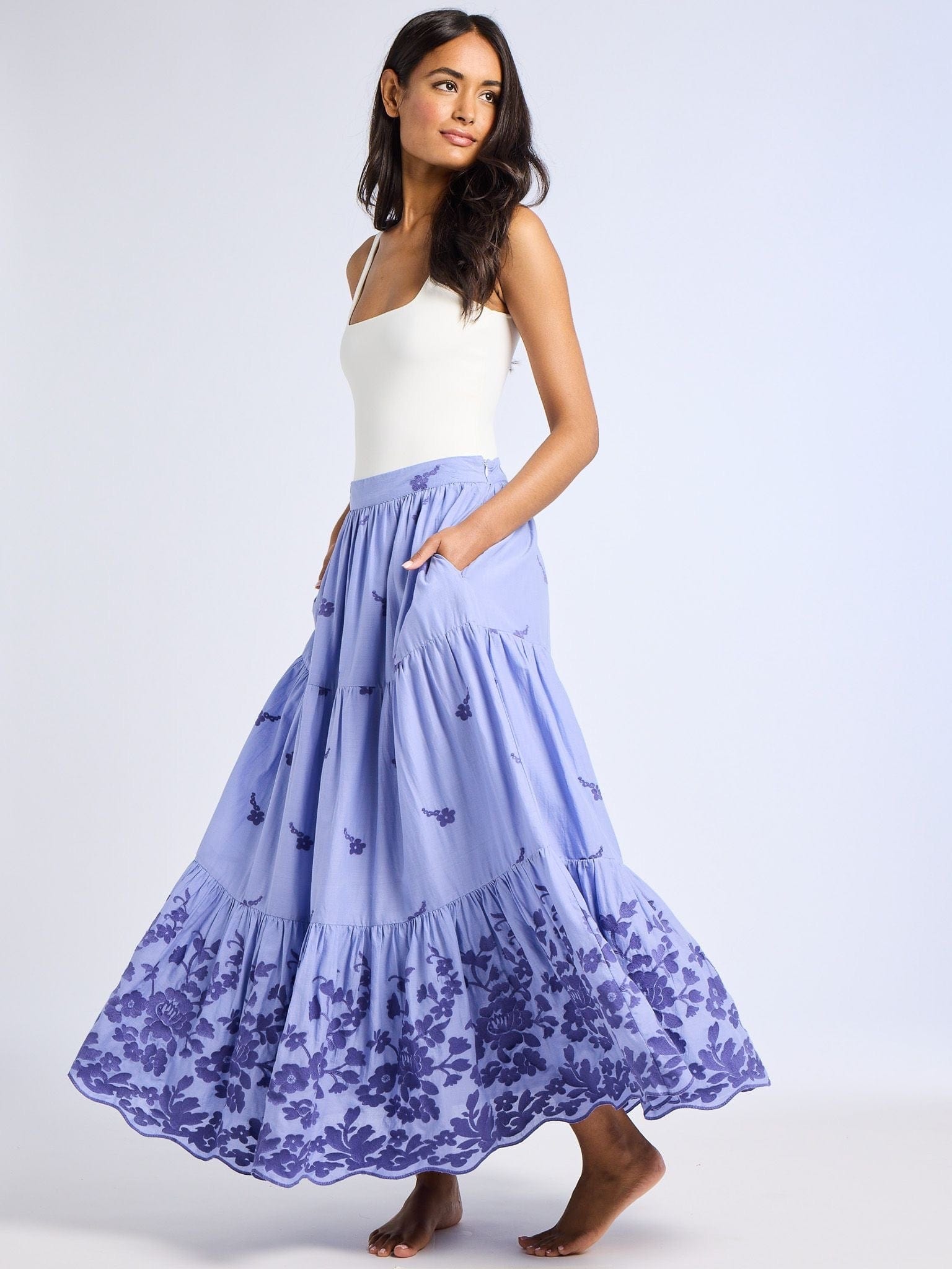 MILLE Clothing Paola Skirt in Periwinkle Embroidery