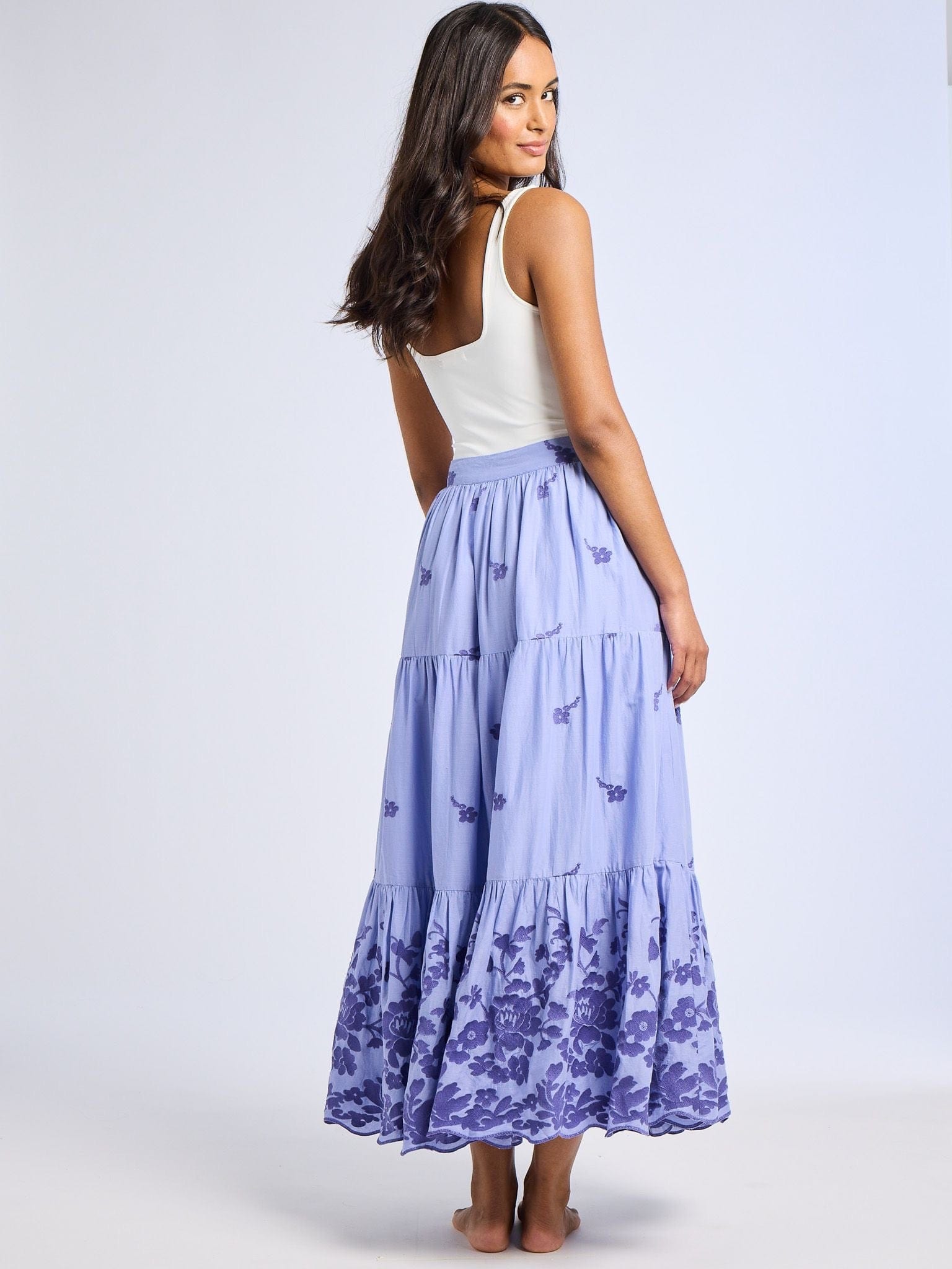 MILLE Clothing Paola Skirt in Periwinkle Embroidery