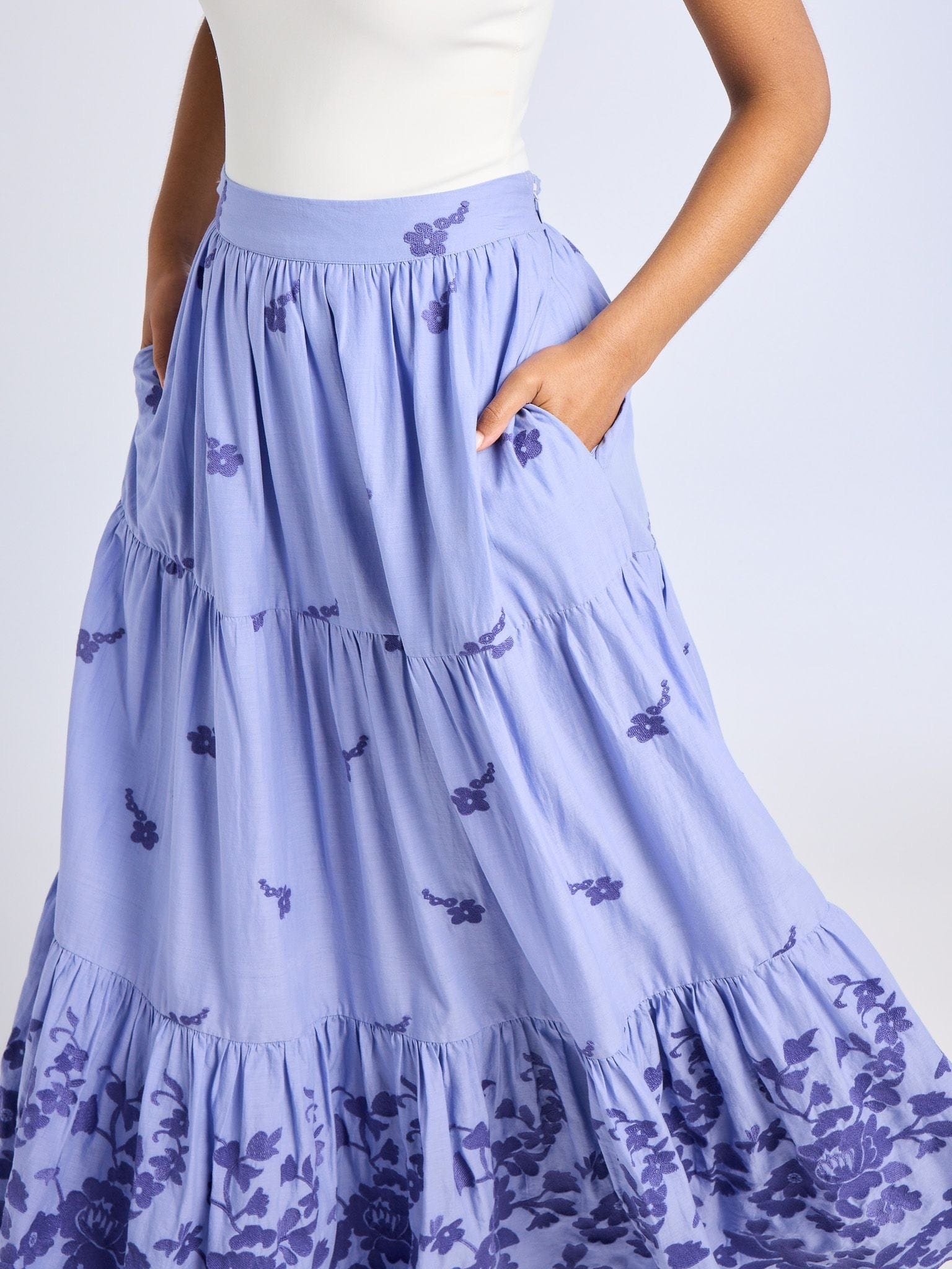 Paola Skirt in Periwinkle Embroidery – MILLE