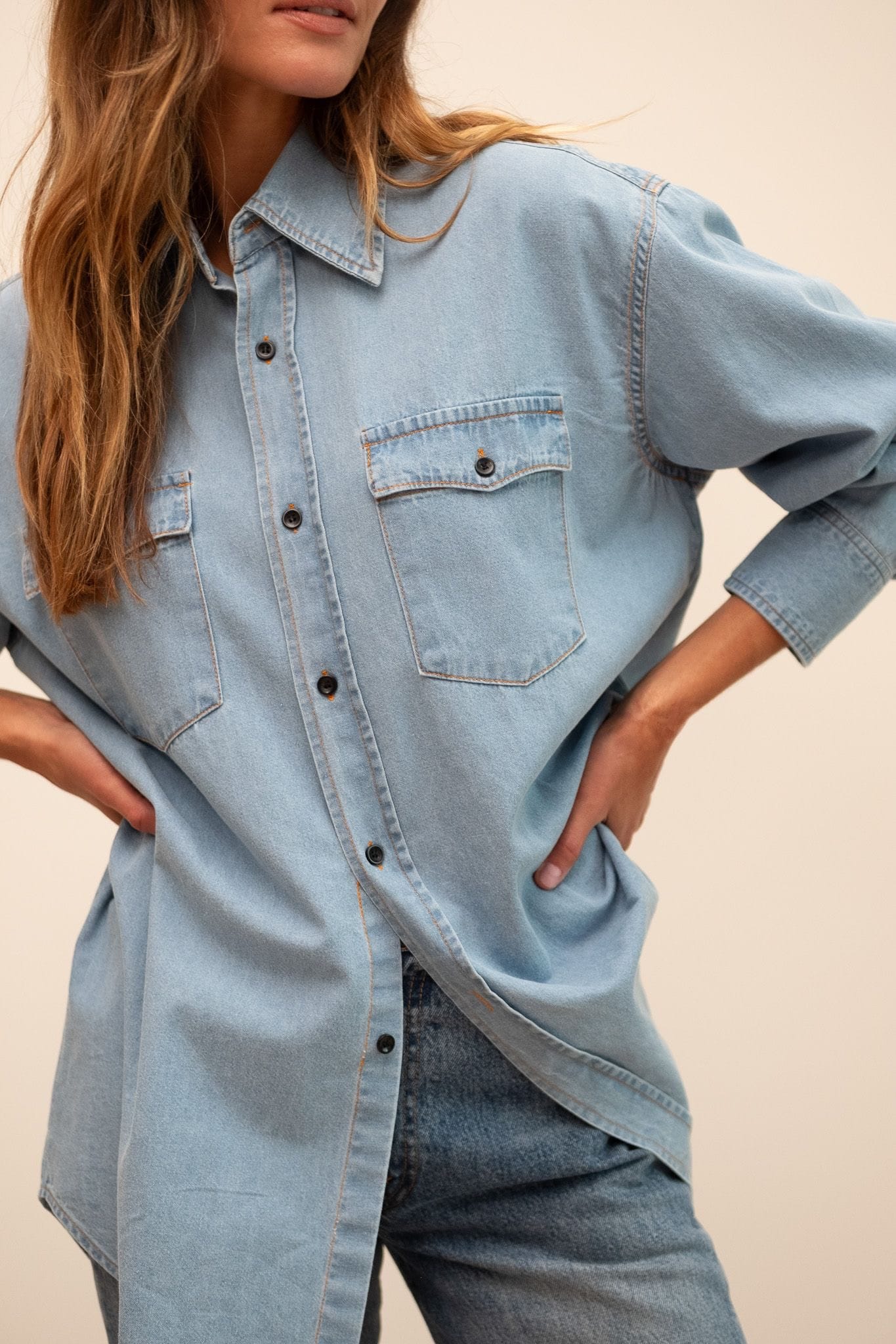 MILLE Clothing River Top in Vintage Denim