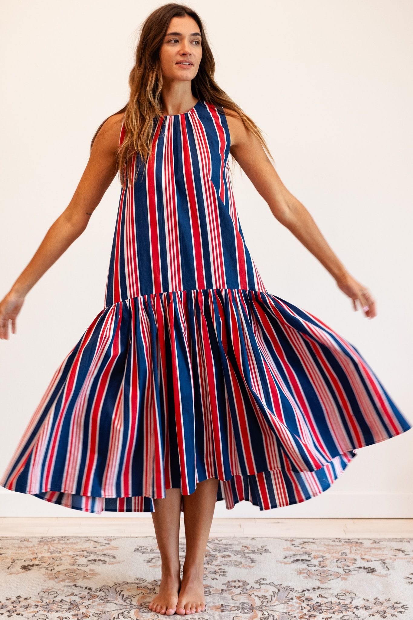 red and blue striped dress MILLE Sabine Dress in Sailing Stripe