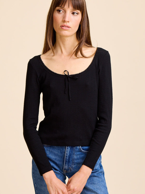 Sally Pointelle Tee in Black — view 5