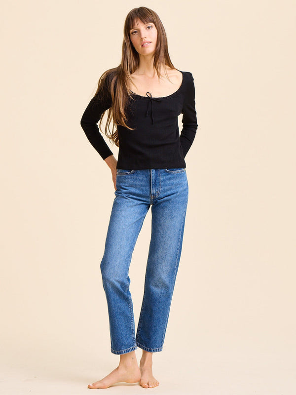 Sally Pointelle Tee in Black — view 3