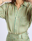 MILLE Clothing Sofia Top in Almond & Green Stripe