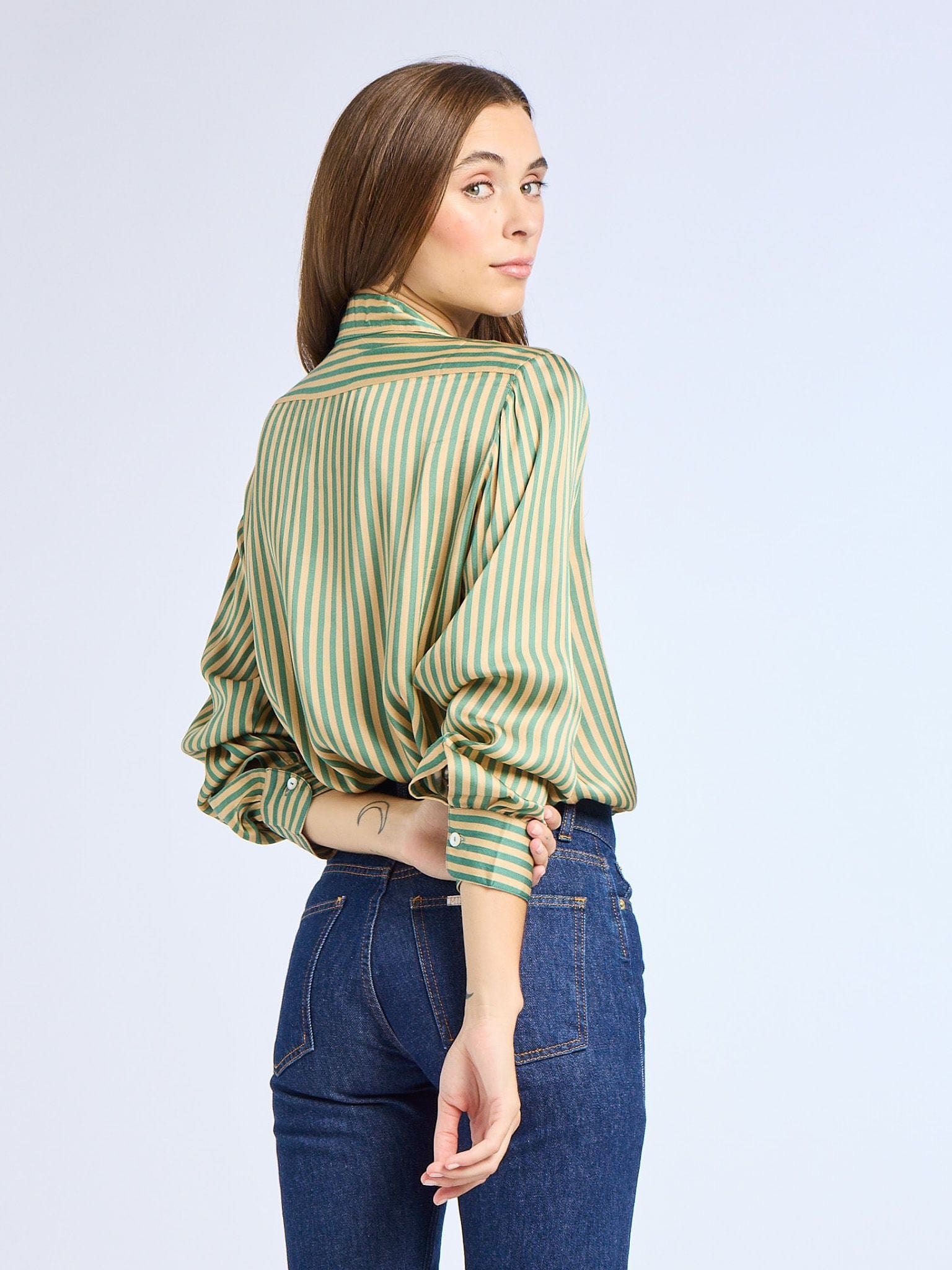 MILLE Clothing Sofia Top in Almond &amp; Green Stripe