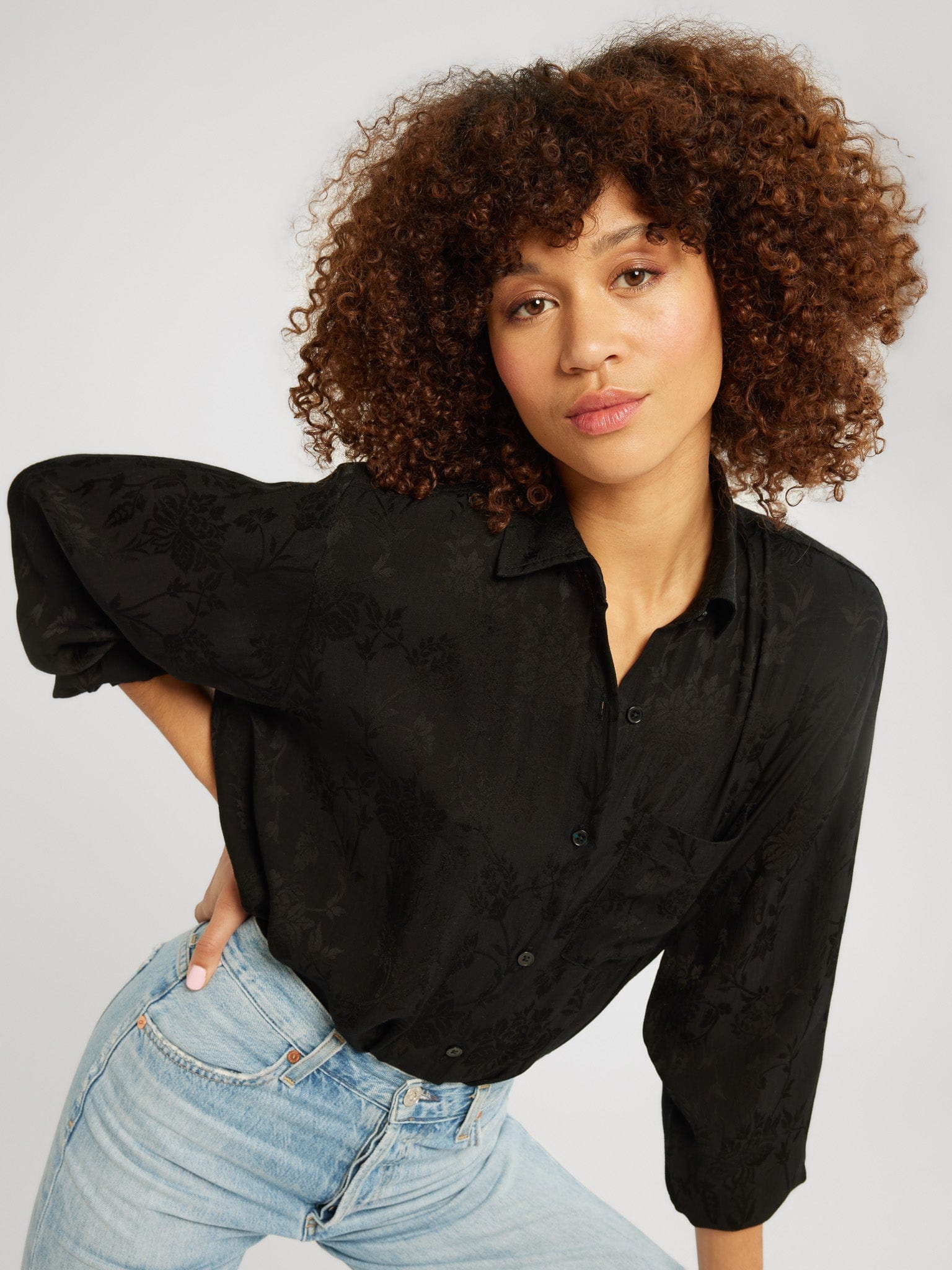 MILLE Clothing Sofia Top in Black Jacquard