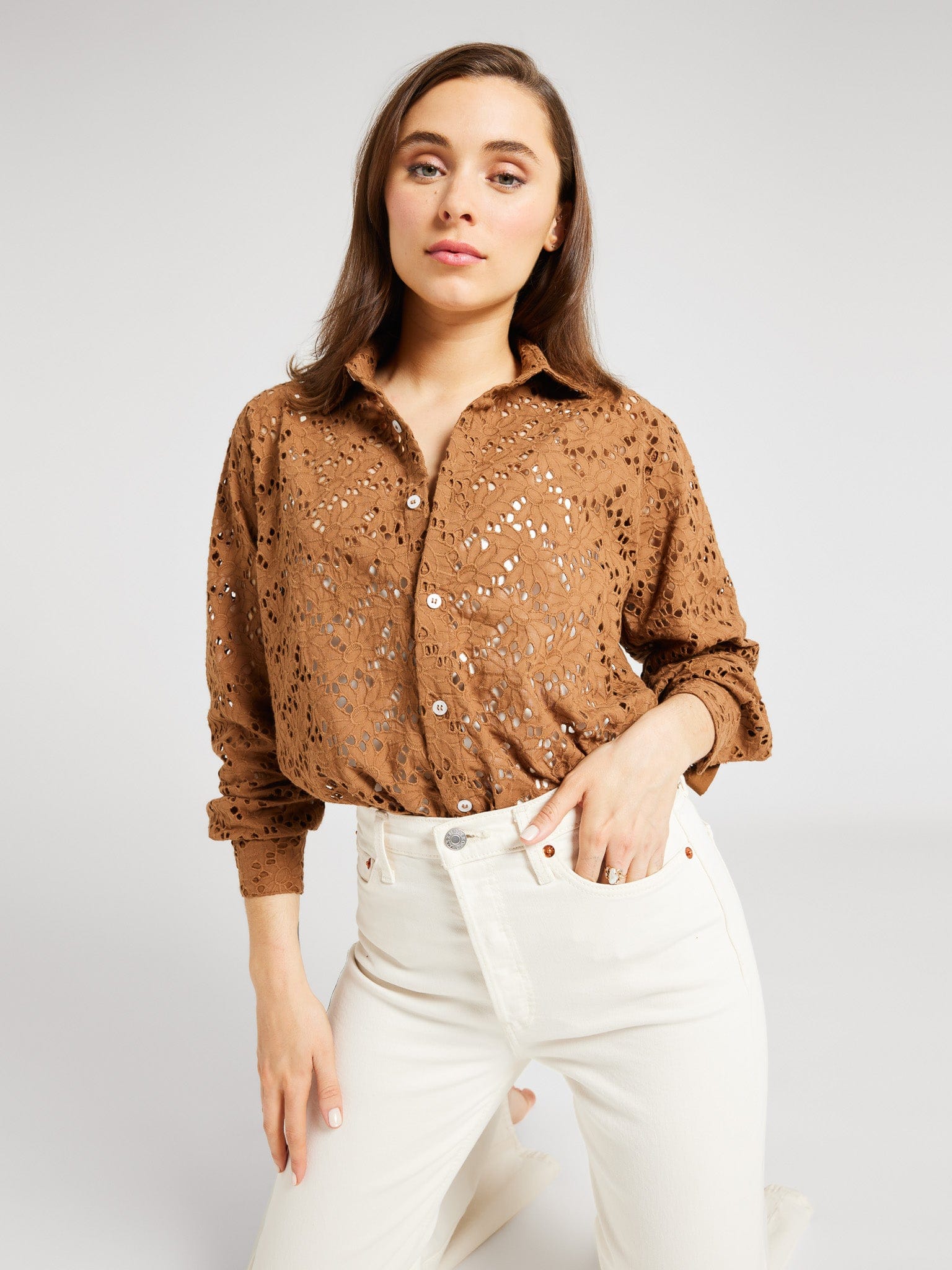 MILLE Clothing Sofia Top in Caramel Eyelet