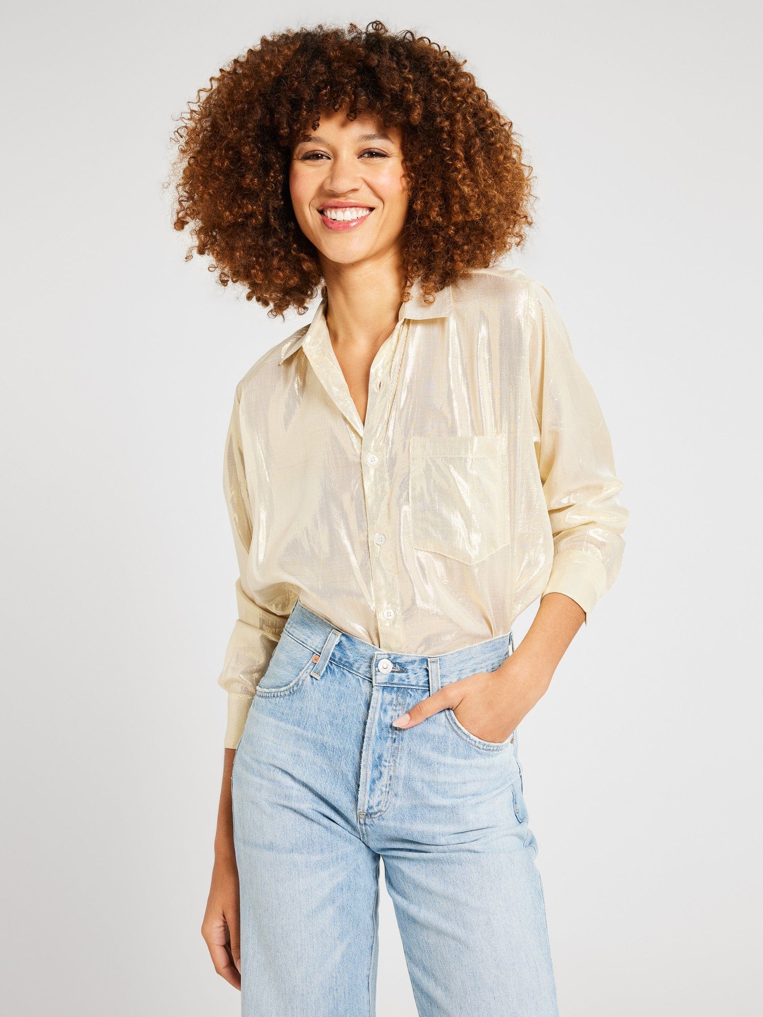 MILLE Clothing Sofia Top in Gold Lamé