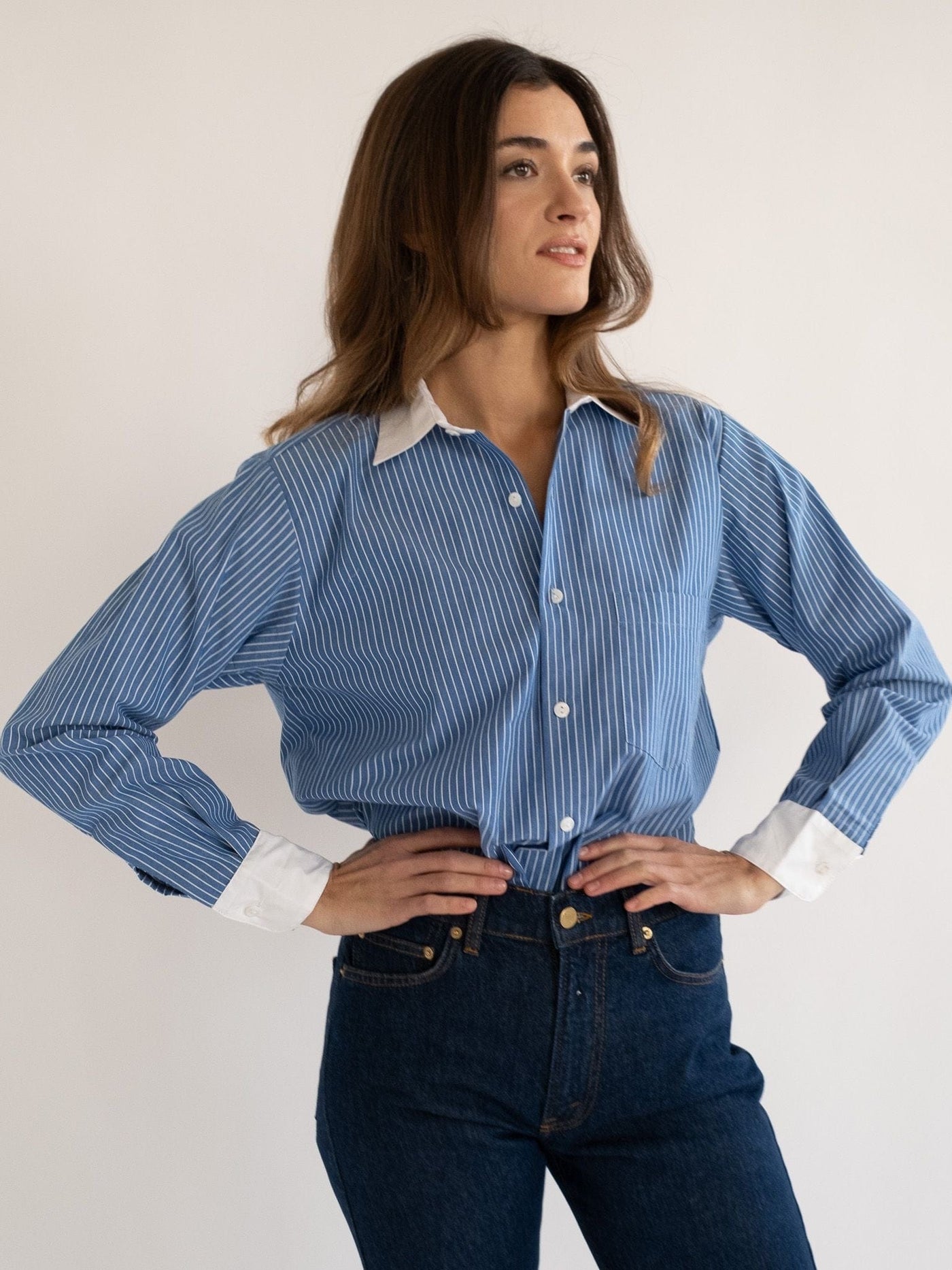 Sofia Top in London Stripe — 100% cotton top from MILLE