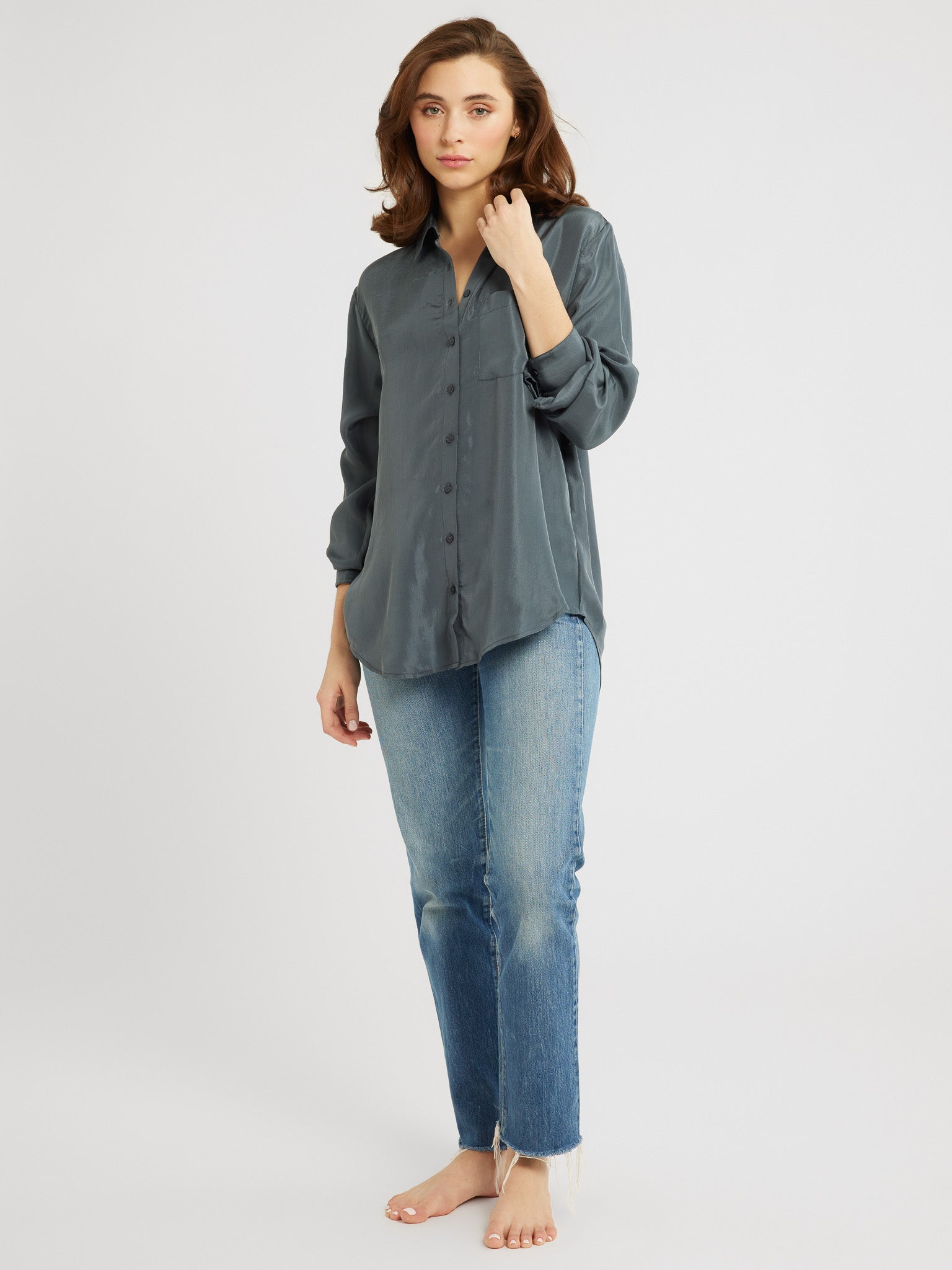 MILLE Clothing Sofia Top in Navy Washed Silk