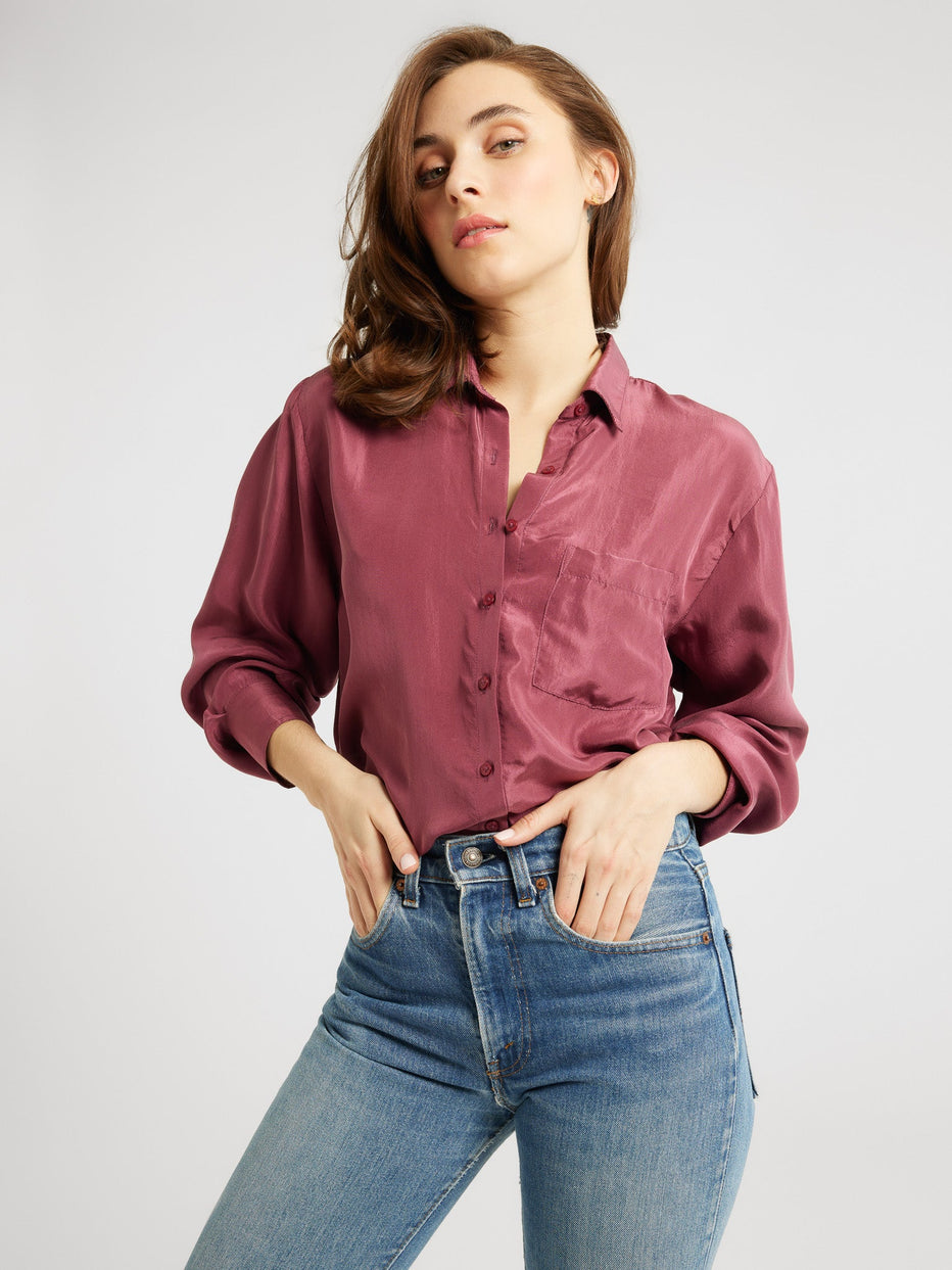 Sofia Top in Plum Washed Silk – MILLE