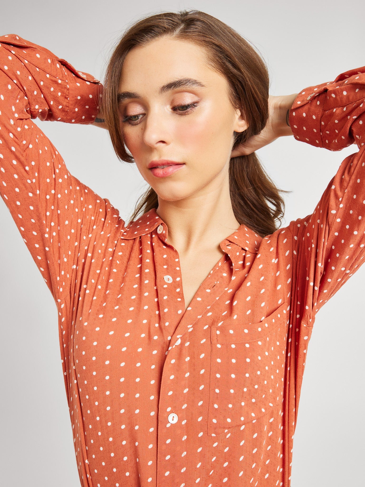 MILLE Clothing Sofia Top in Terracotta Dot