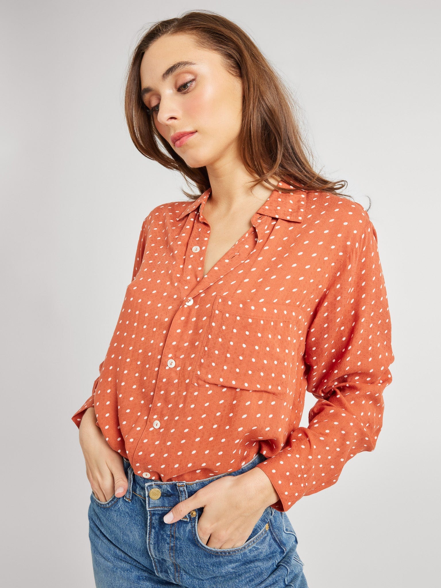 MILLE Clothing Sofia Top in Terracotta Dot