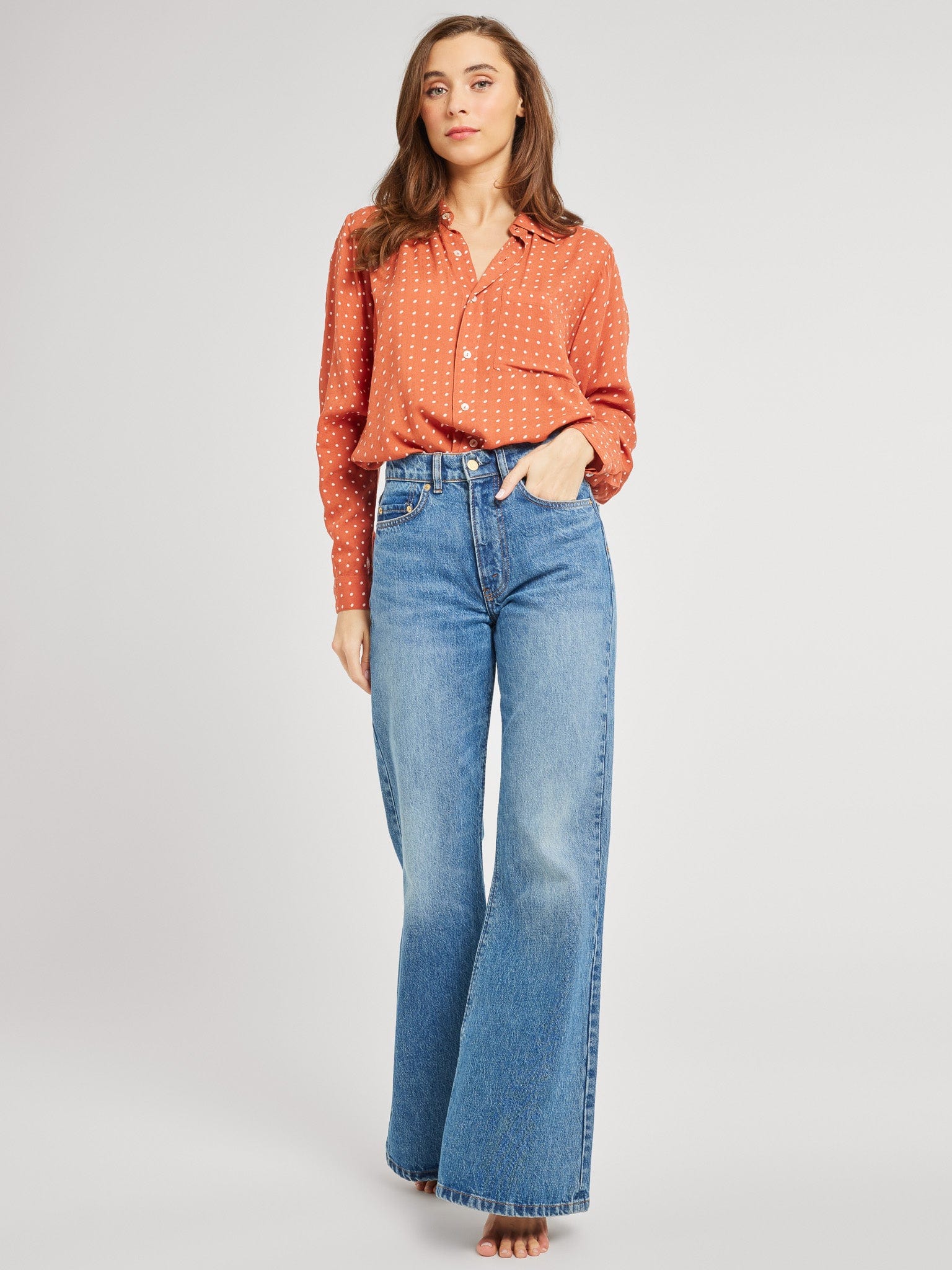 MILLE Clothing Sofia Top in Terracotta Dot