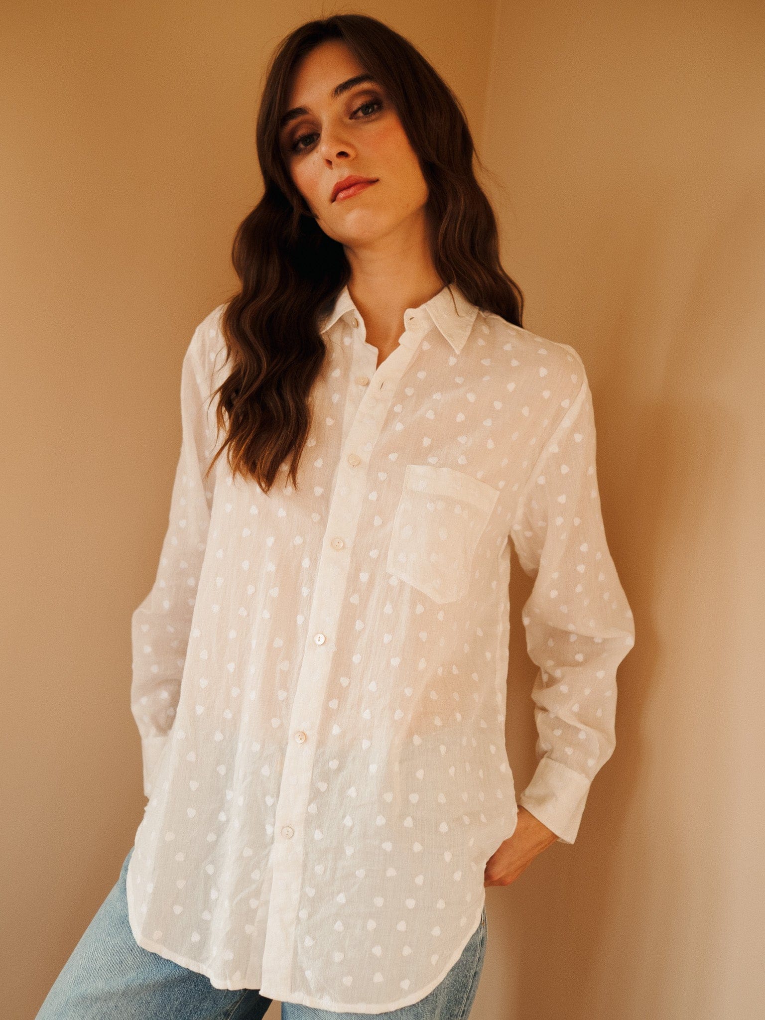 MILLE Clothing Sofia Top in White Hearts