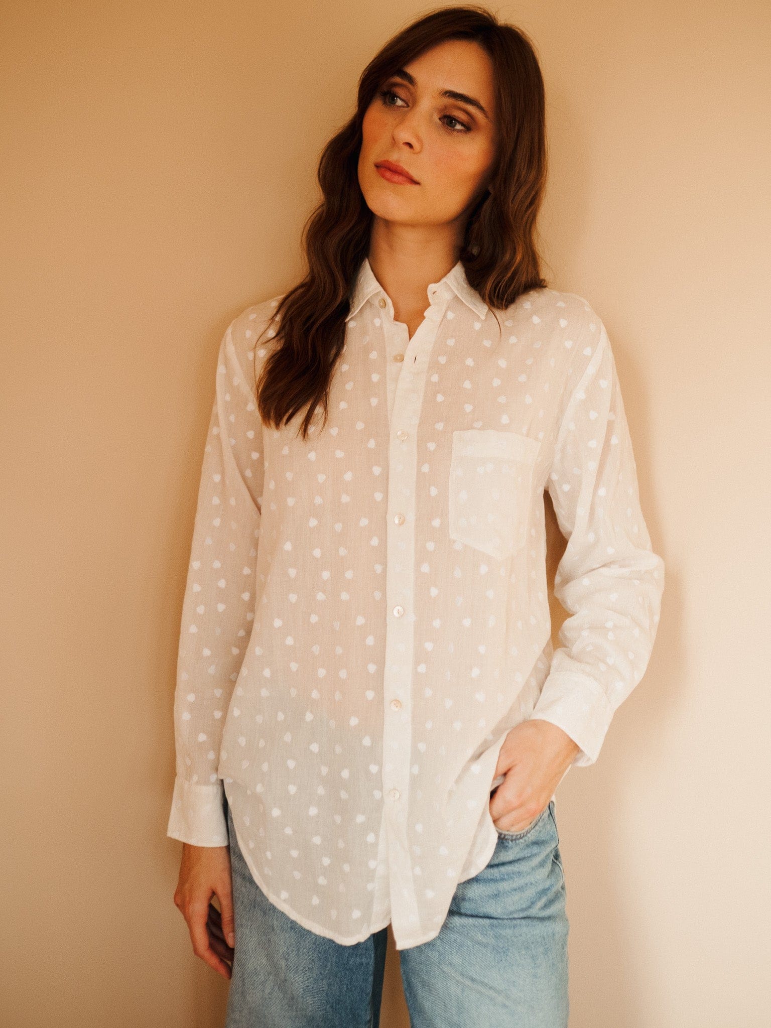 MILLE Clothing Sofia Top in White Hearts