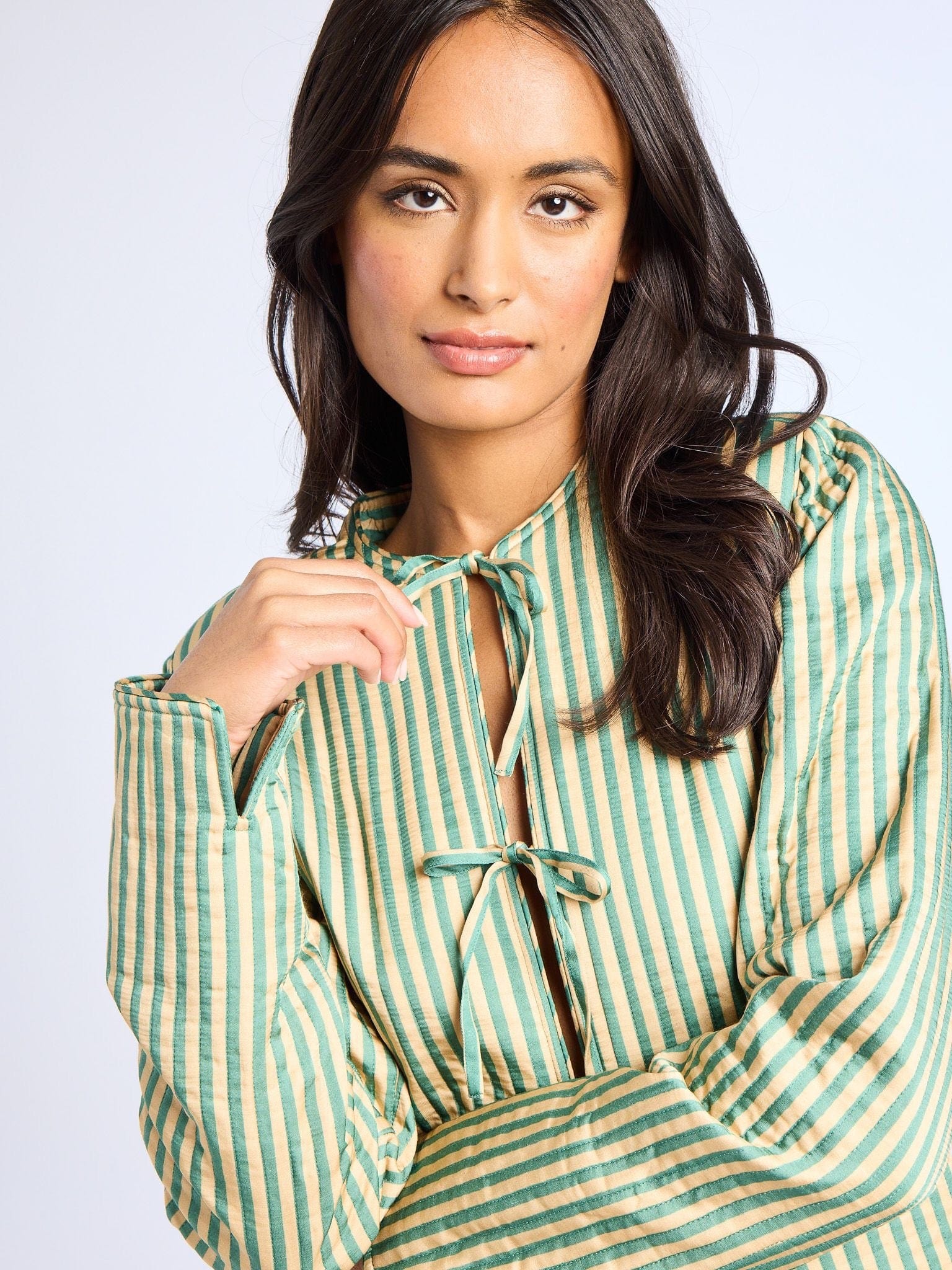 MILLE Clothing Sylvie Jacket in Almond & Green Stripe