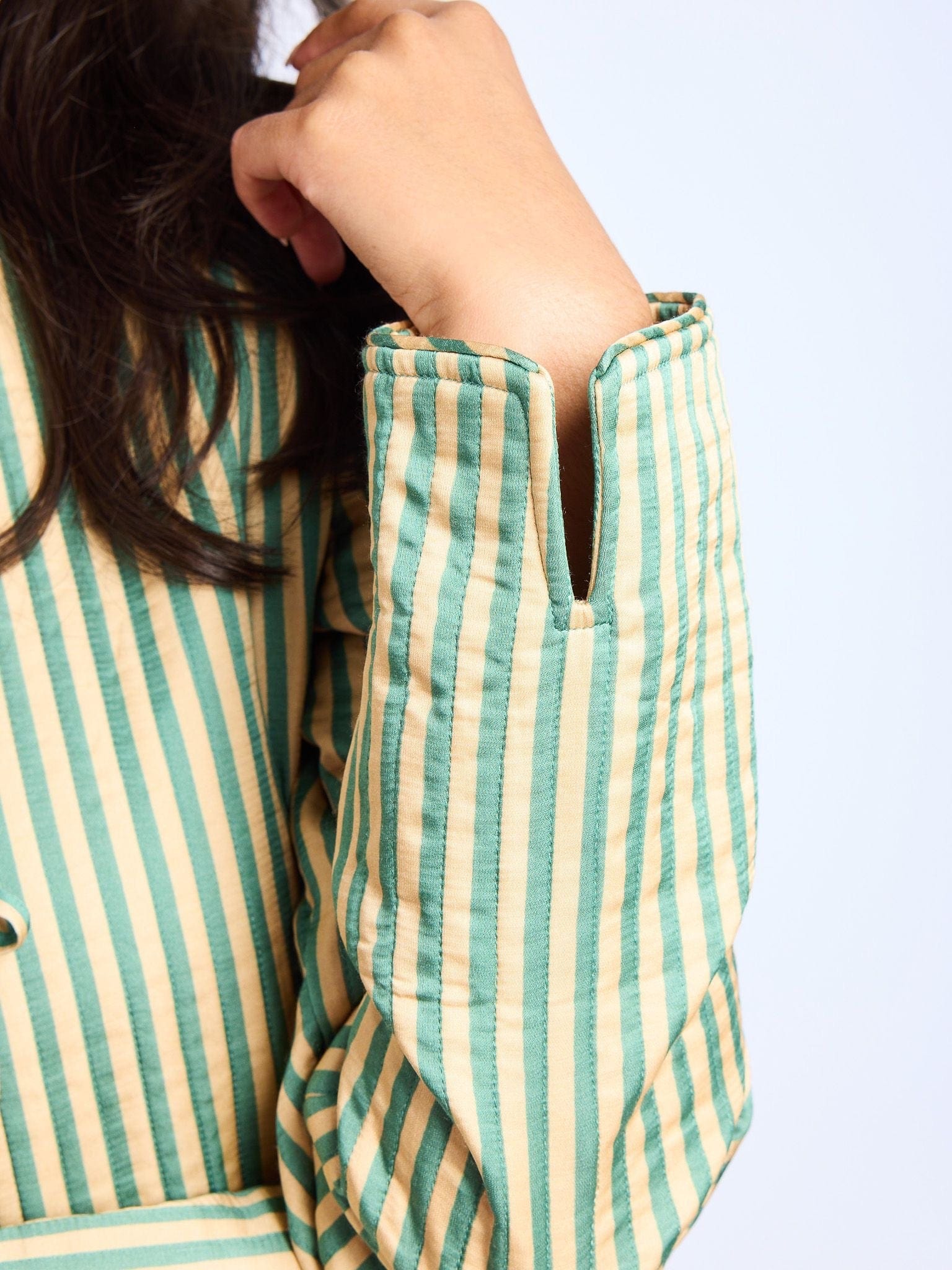 MILLE Clothing Sylvie Jacket in Almond & Green Stripe