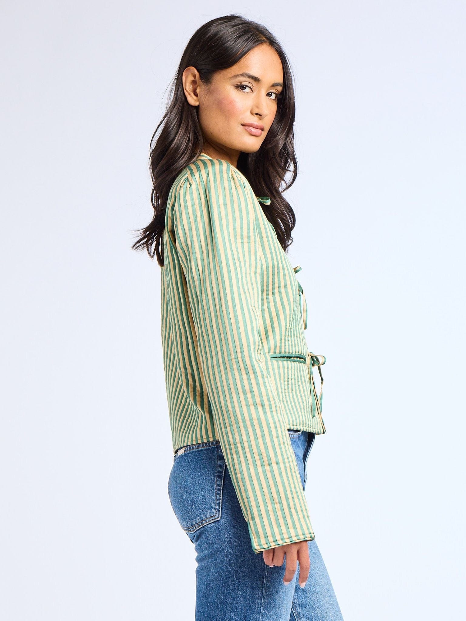 MILLE Clothing Sylvie Jacket in Almond & Green Stripe