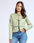 MILLE Clothing Sylvie Jacket in Almond & Green Stripe