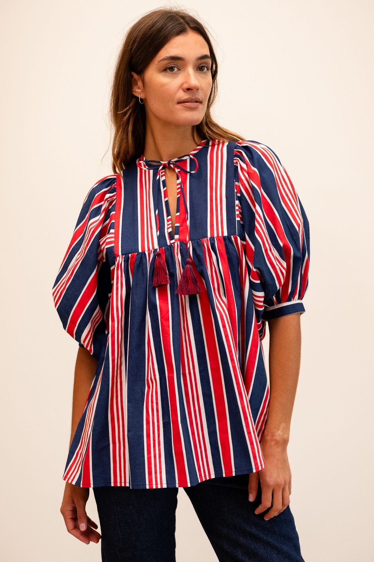 Thalia Top in Sailing Stripe — The cut