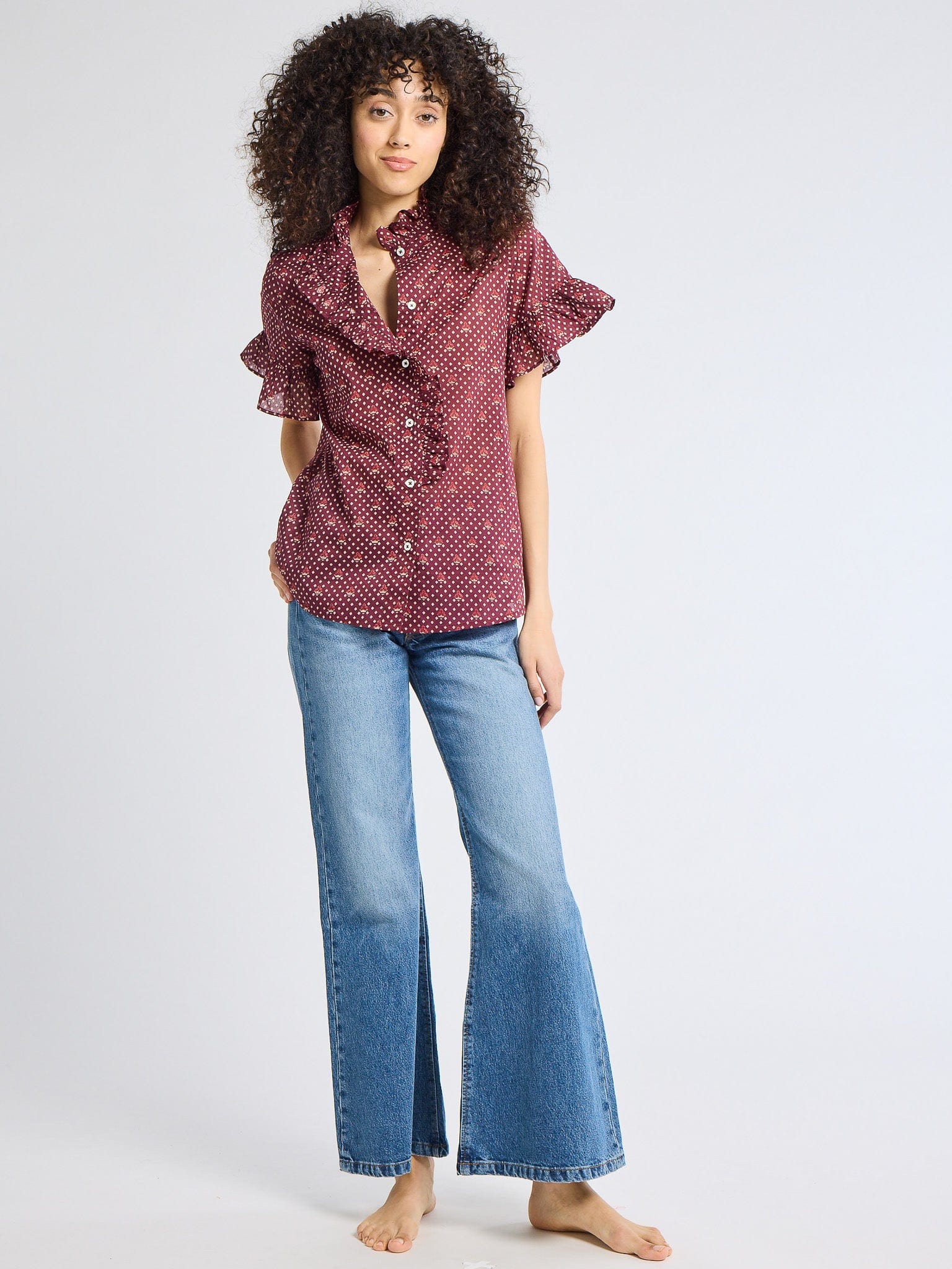 MILLE Clothing Vanessa Top in Burgundy Foulard