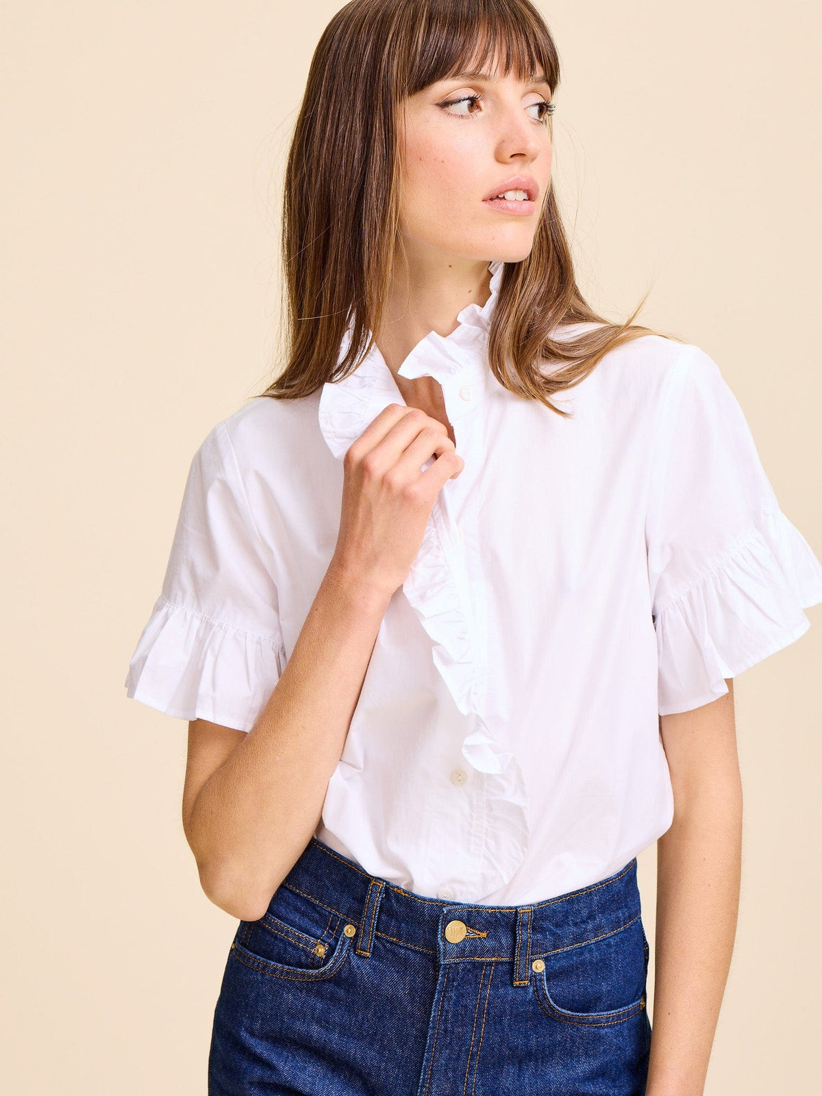 MILLE Women's Vanessa Ruffle Detail Cotton Blouse - White