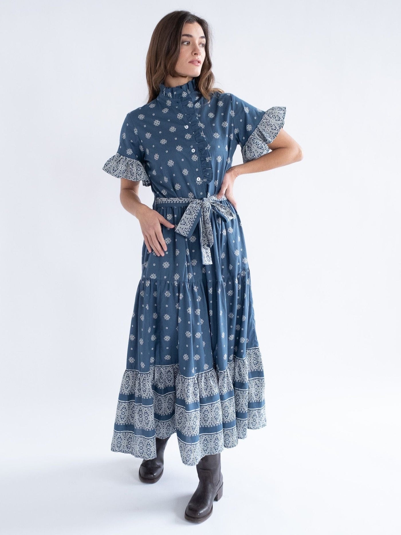 Victoria Dress in Bandana — hand-printed cotton dress from MILLE