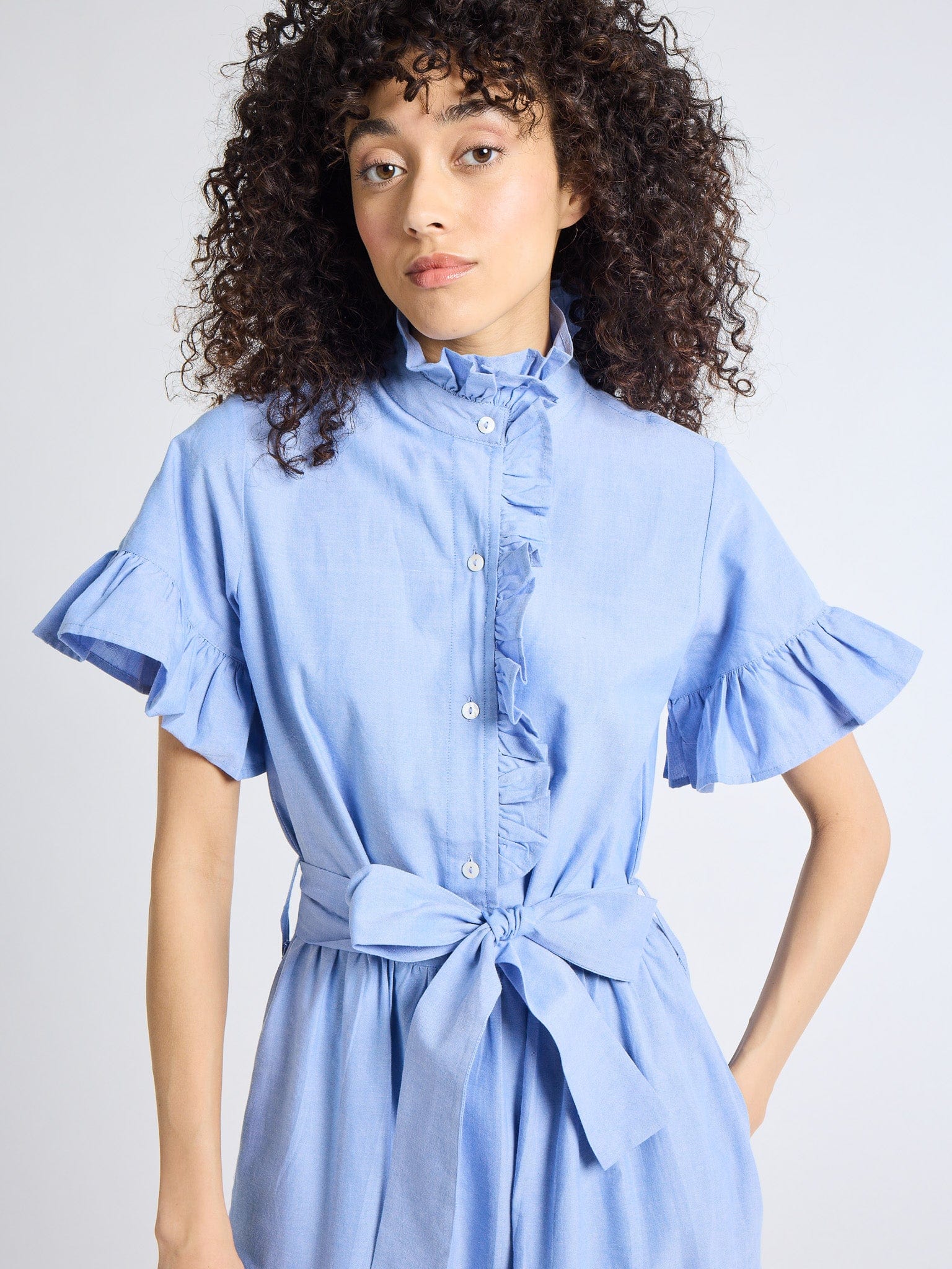 MILLE Clothing Victoria Dress in Blue Oxford