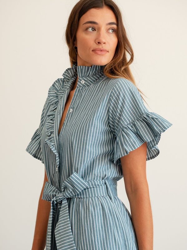 Victoria Dress in Forest Stripe — view 17
