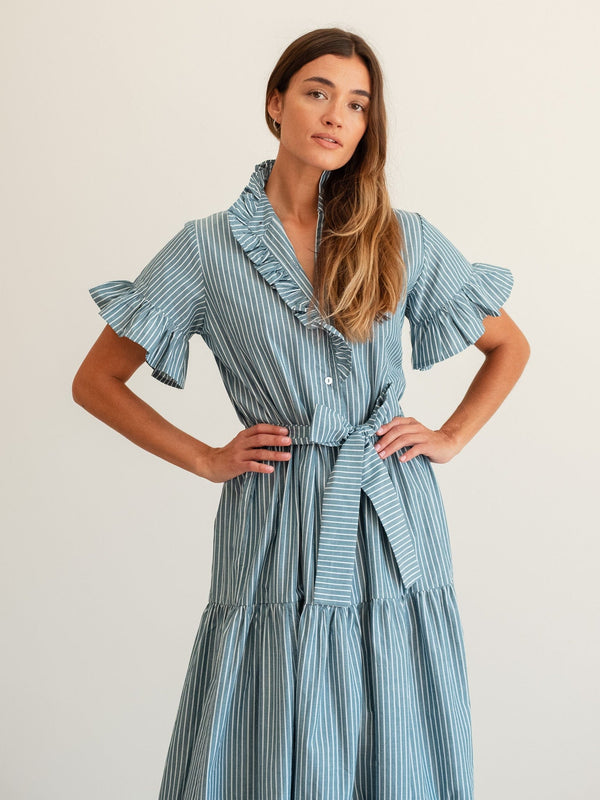 Victoria Dress in Forest Stripe — view 8