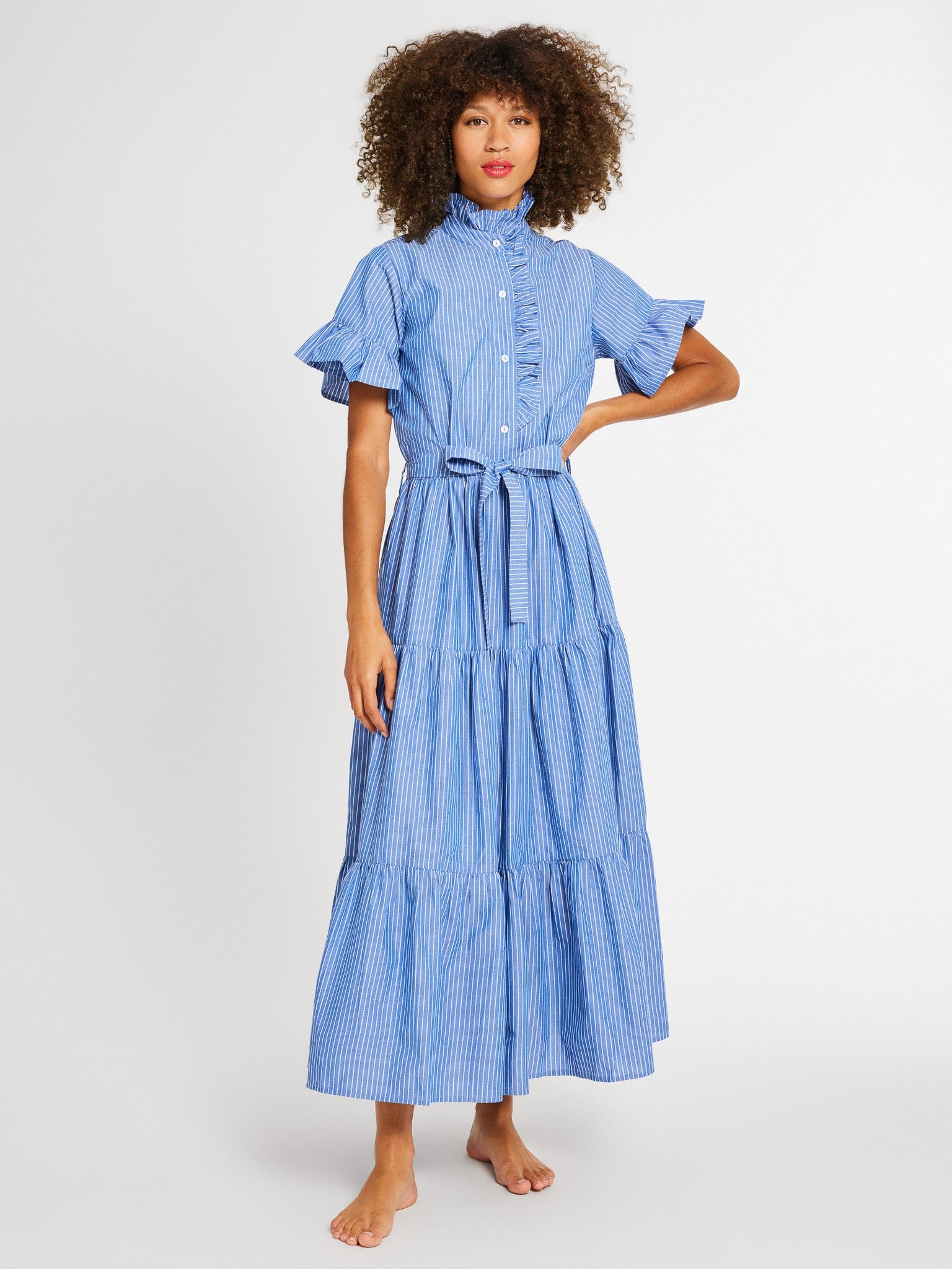 Victoria Dress in Harbor Stripe | MILLE – Striped Maxi Dress with