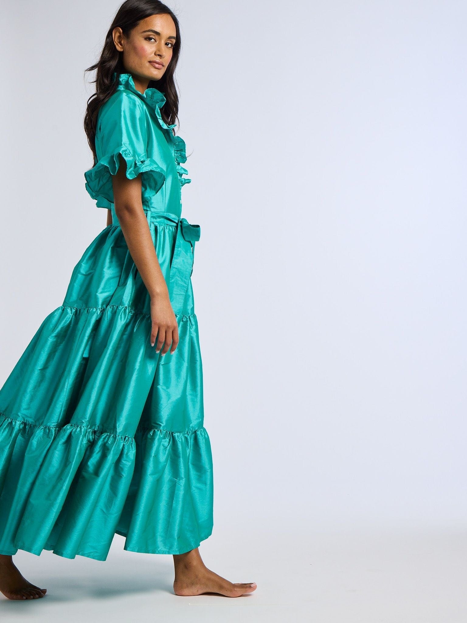 MILLE Clothing Victoria Dress in Jade Taffeta